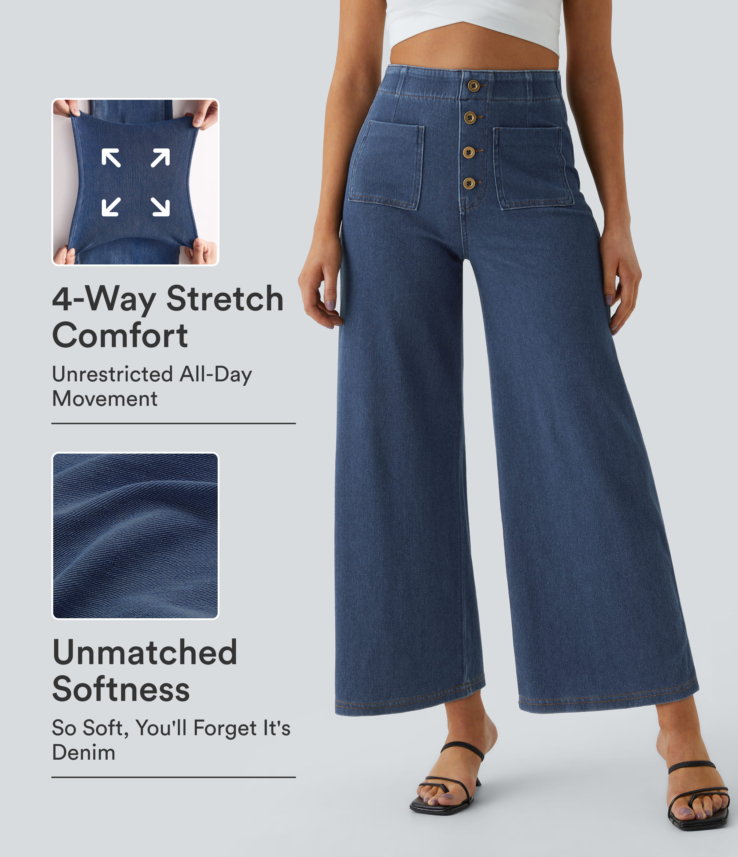 Halara Flex™ High Waisted Pockets Washed Casual Wide Leg Jeans