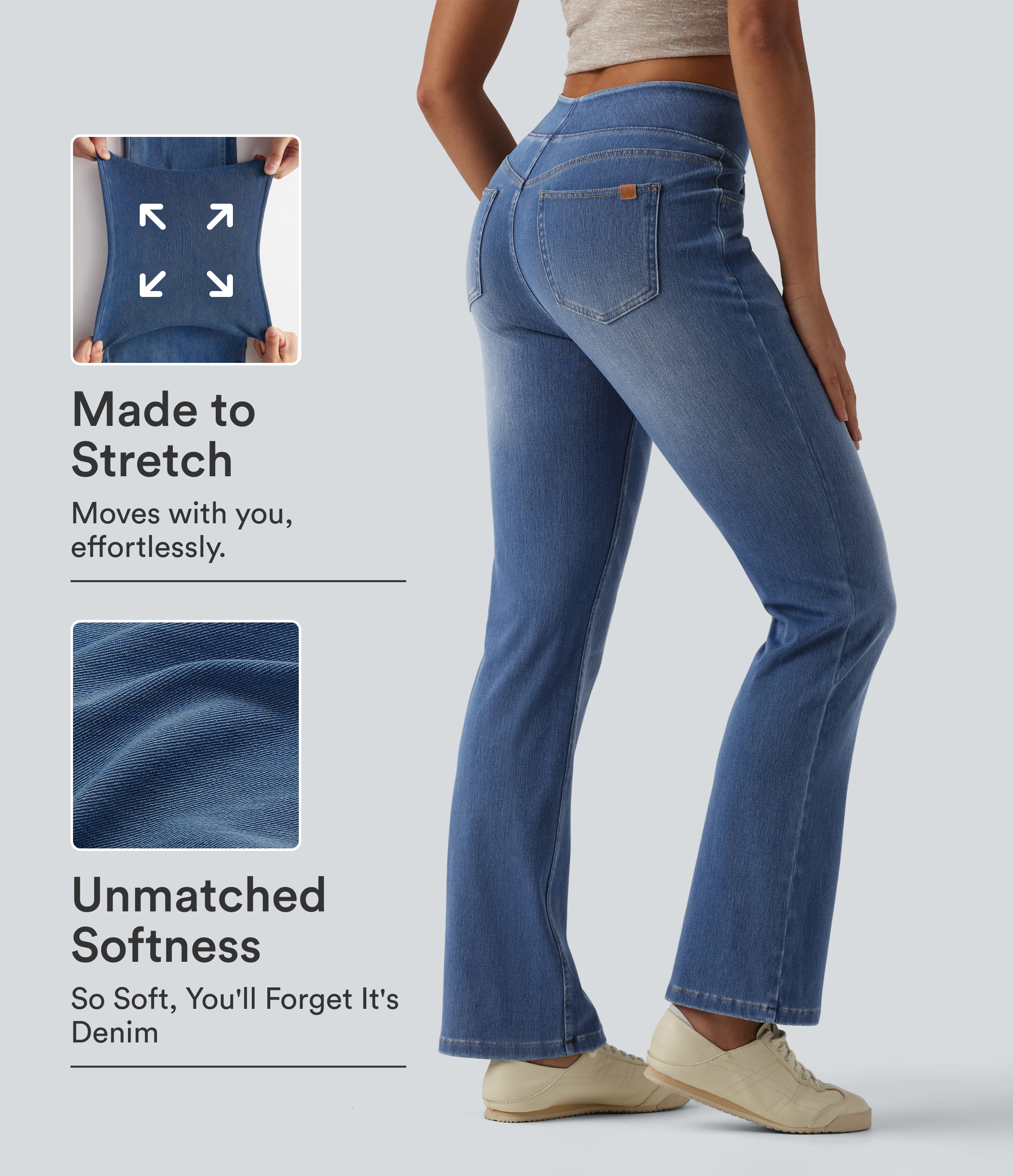 Halara Flex™ Curvy High Waisted Bootcut Washed Casual Jeans with Pockets