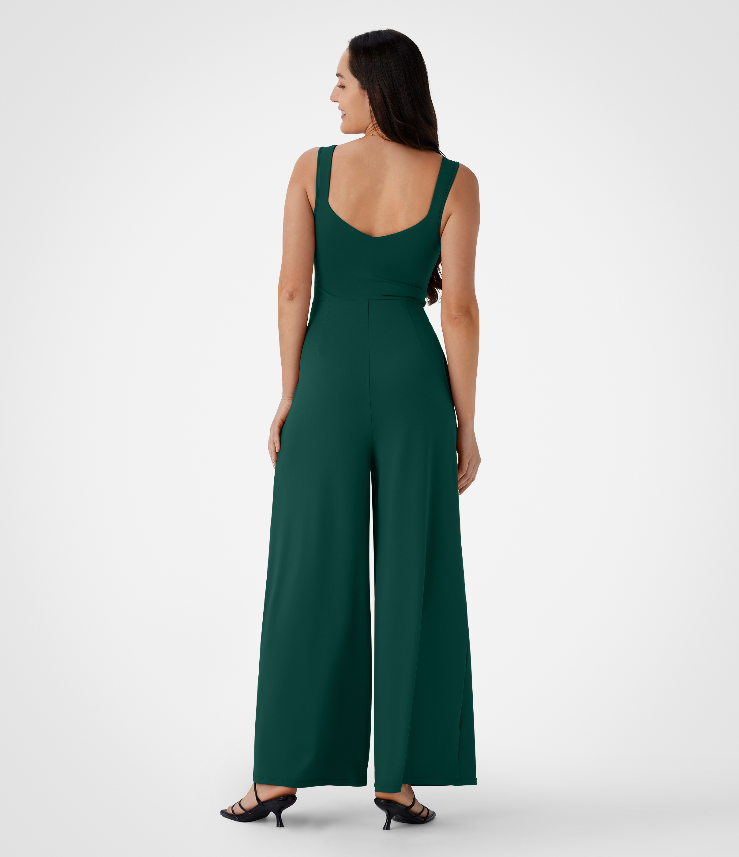 U Back Sleeveless Casual Jumpsuit with Pockets