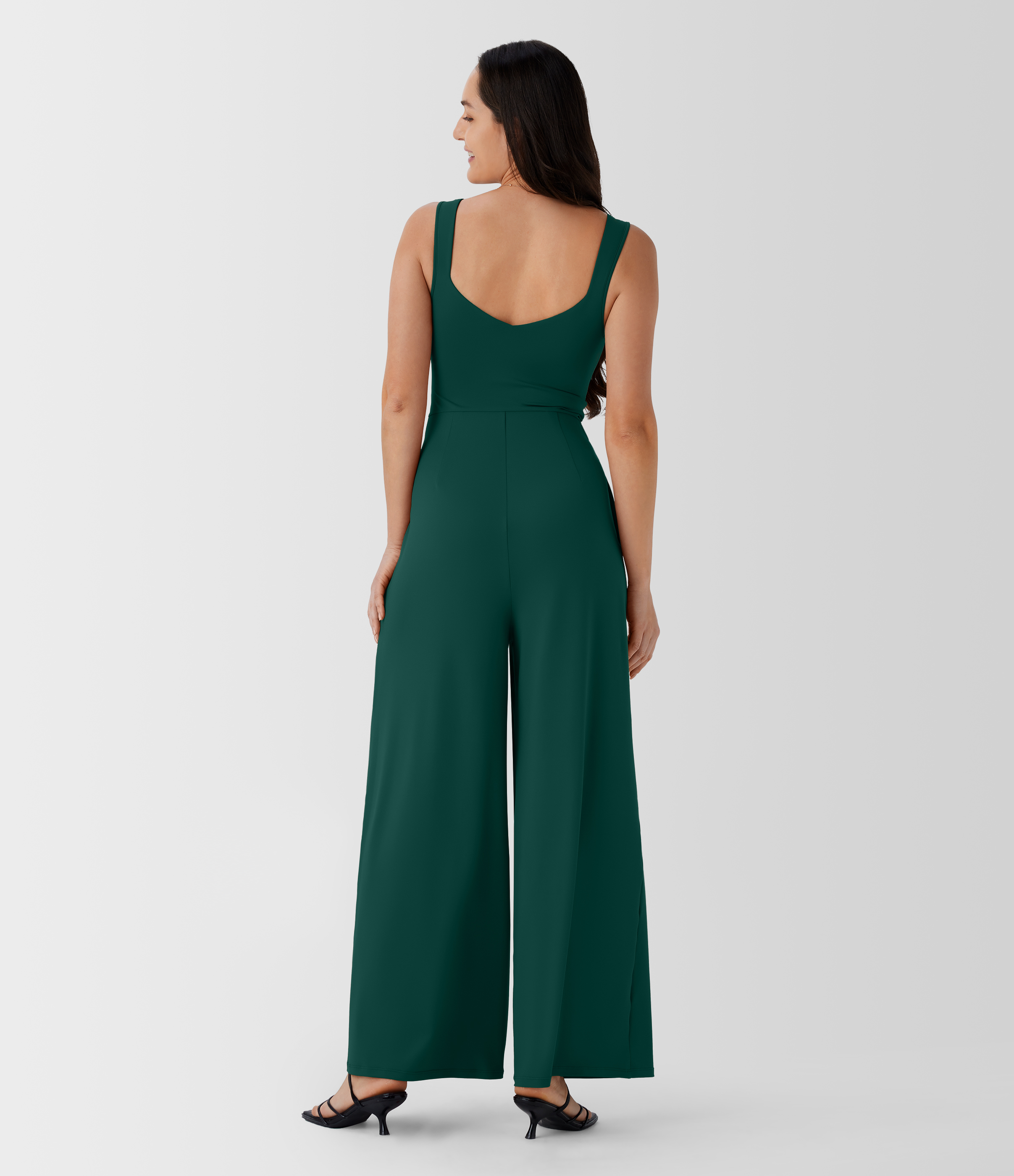 U Back Sleeveless Casual Jumpsuit with Pockets