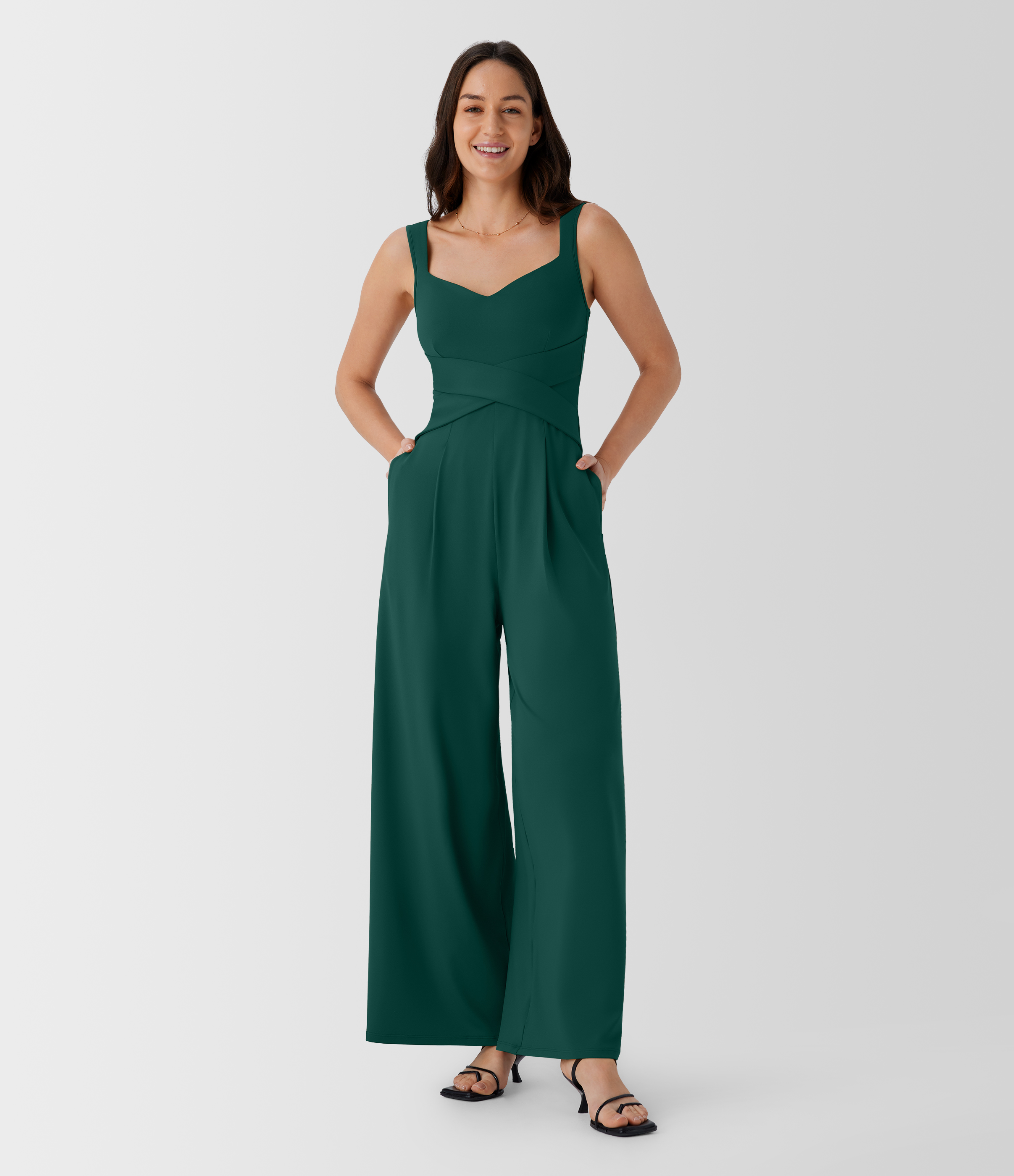 U Back Sleeveless Casual Jumpsuit with Pockets