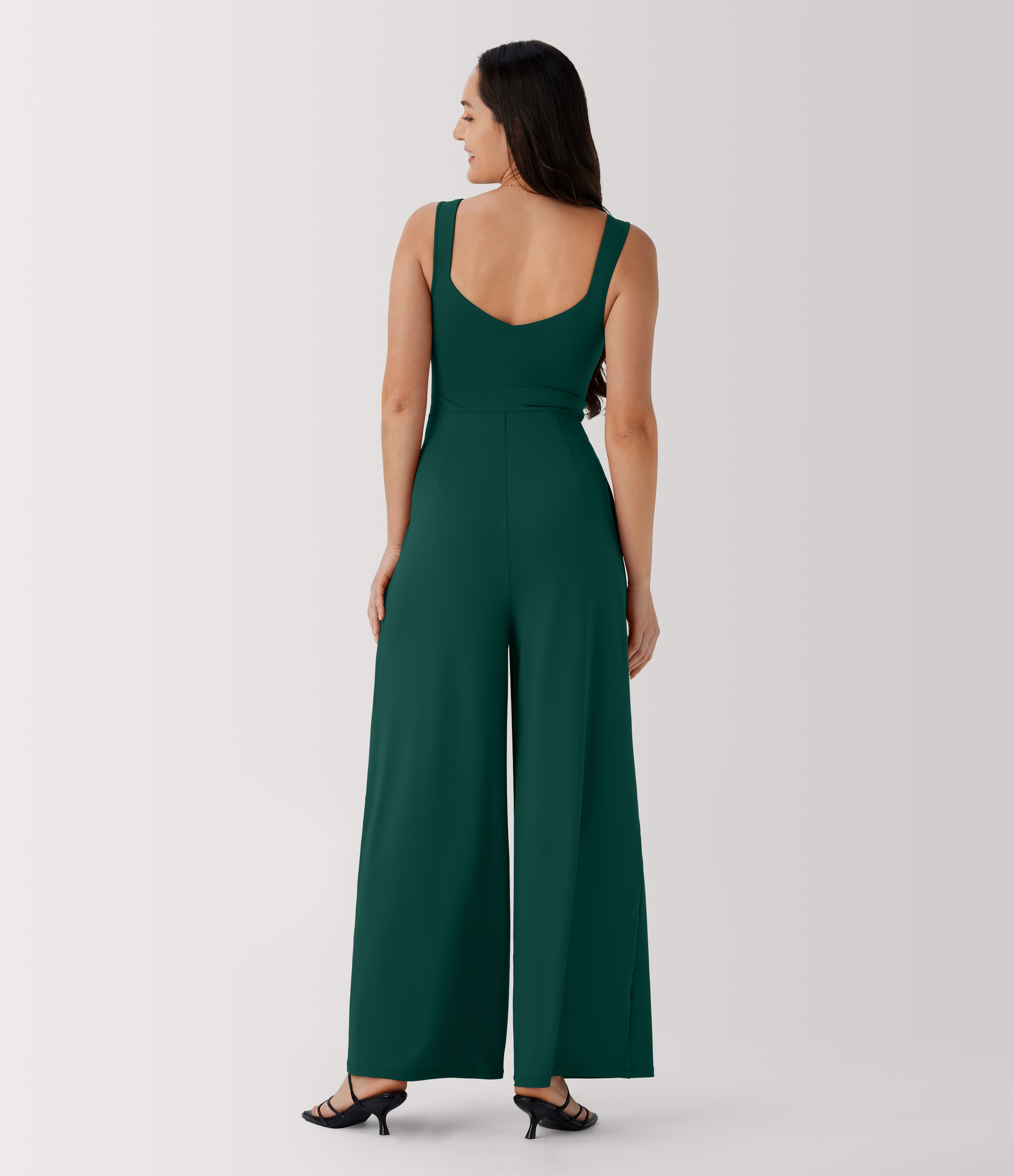 U Back Sleeveless Casual Jumpsuit with Pockets