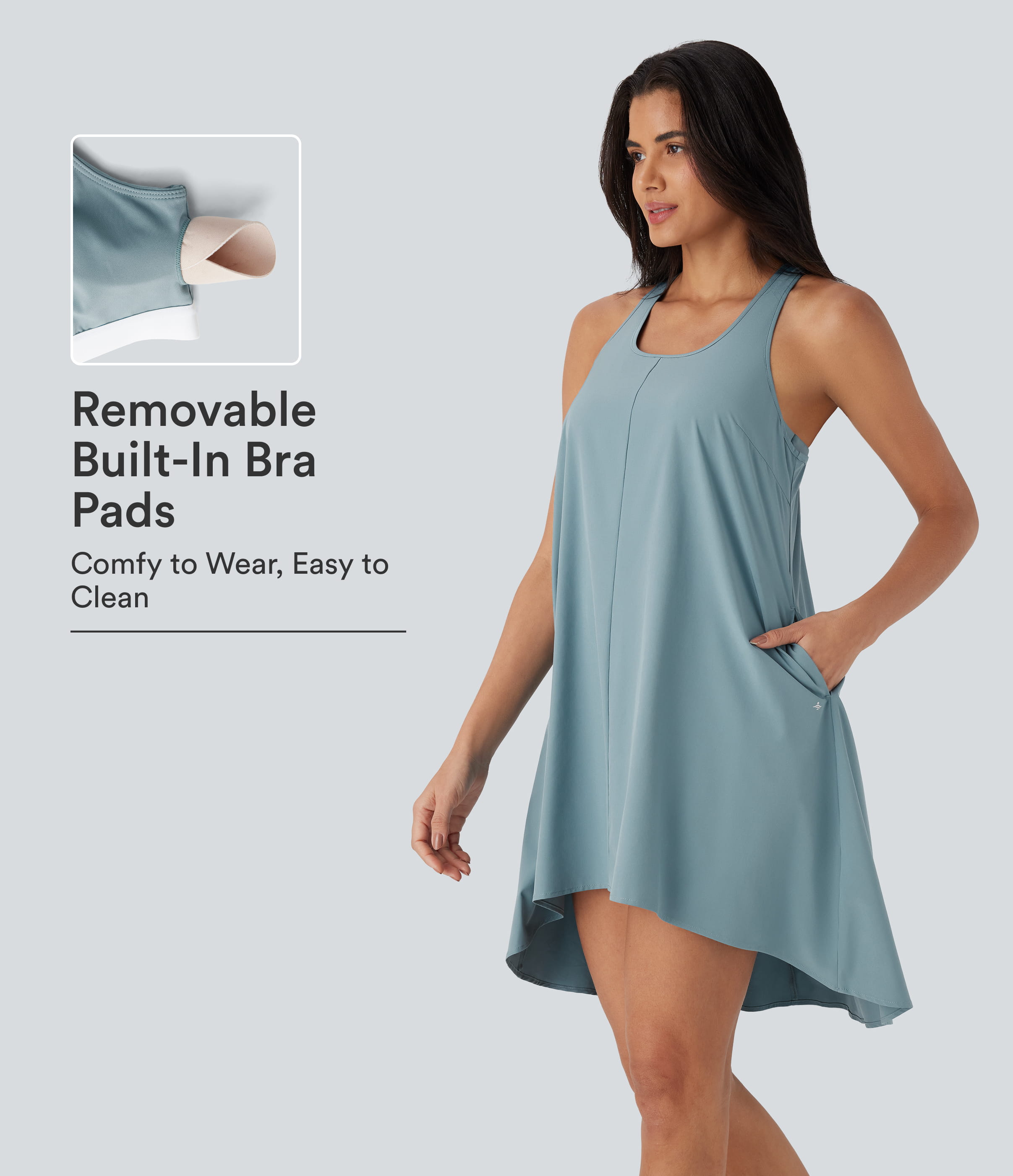 Vestido informal corto, fluido, de secado rápido y con bolsillos de carrera Breezeful™