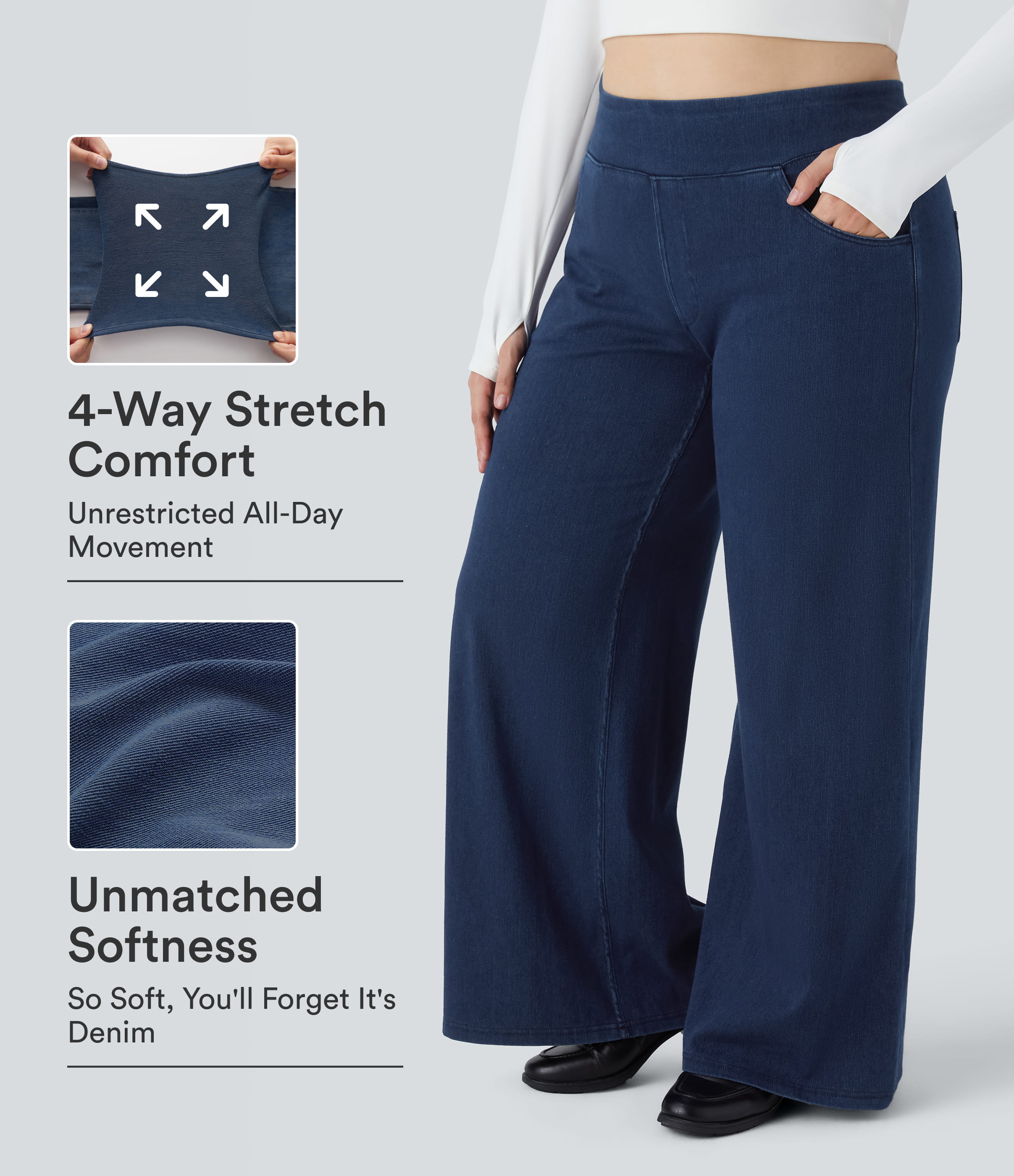 Halara Flex™ High Waisted Pockets Baggy Wide Leg Loose Casual Plus Size Jeans