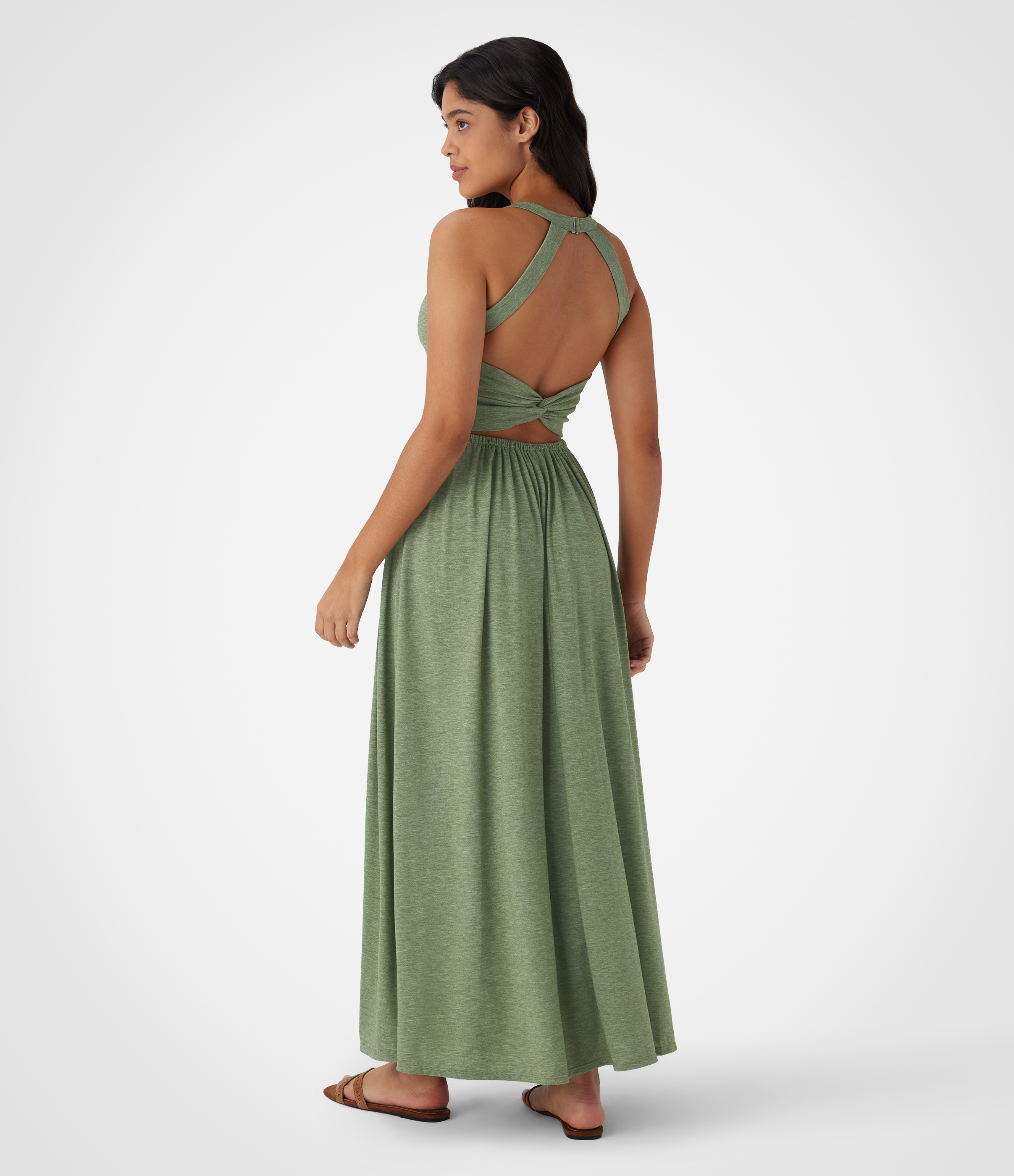 Twisted Backless Split Flowy Maxi Resort Dress with Pockets