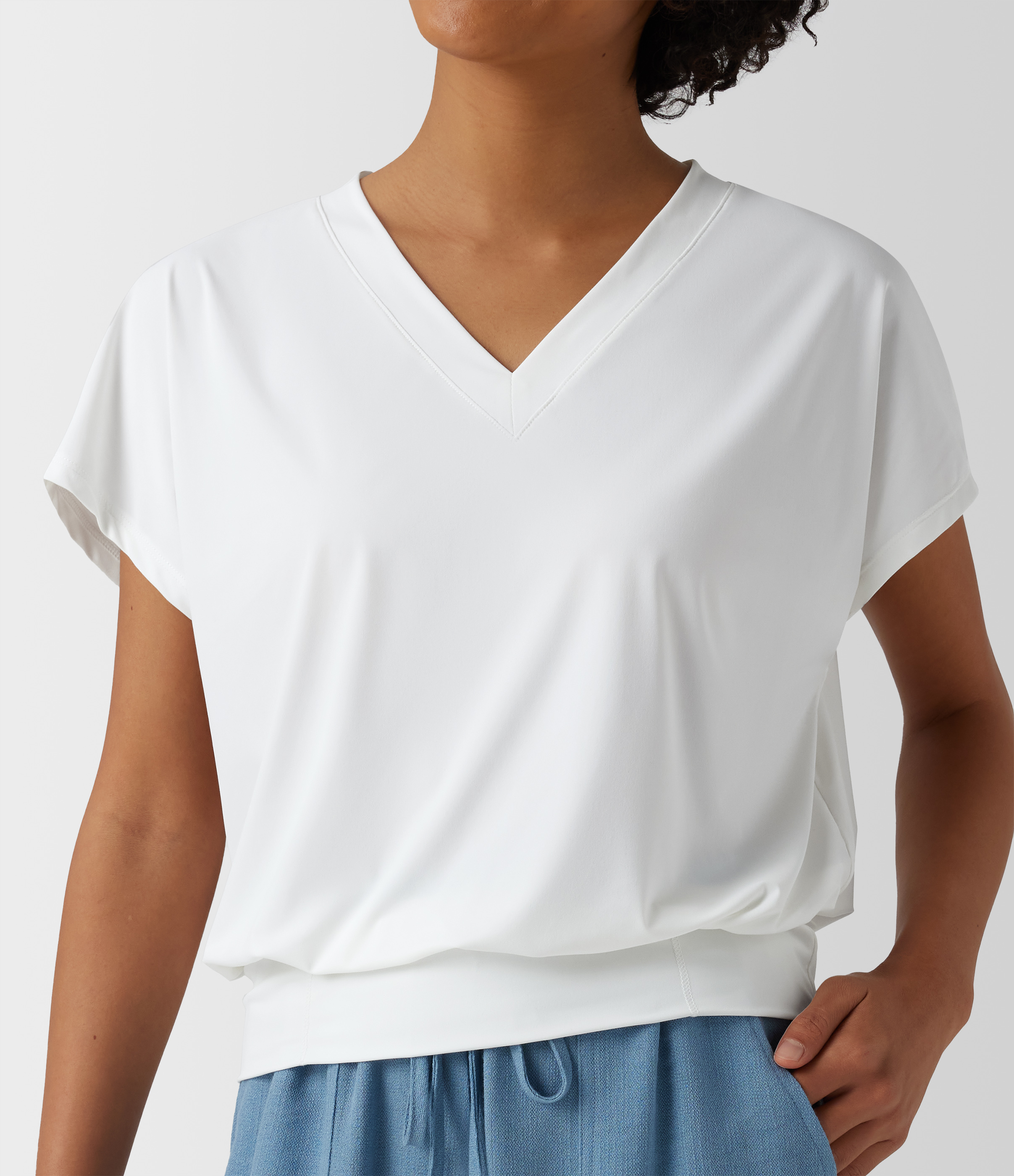 V Neck Short Sleeve Oversized Cool Touch Quick Dry Yoga Sports Top
