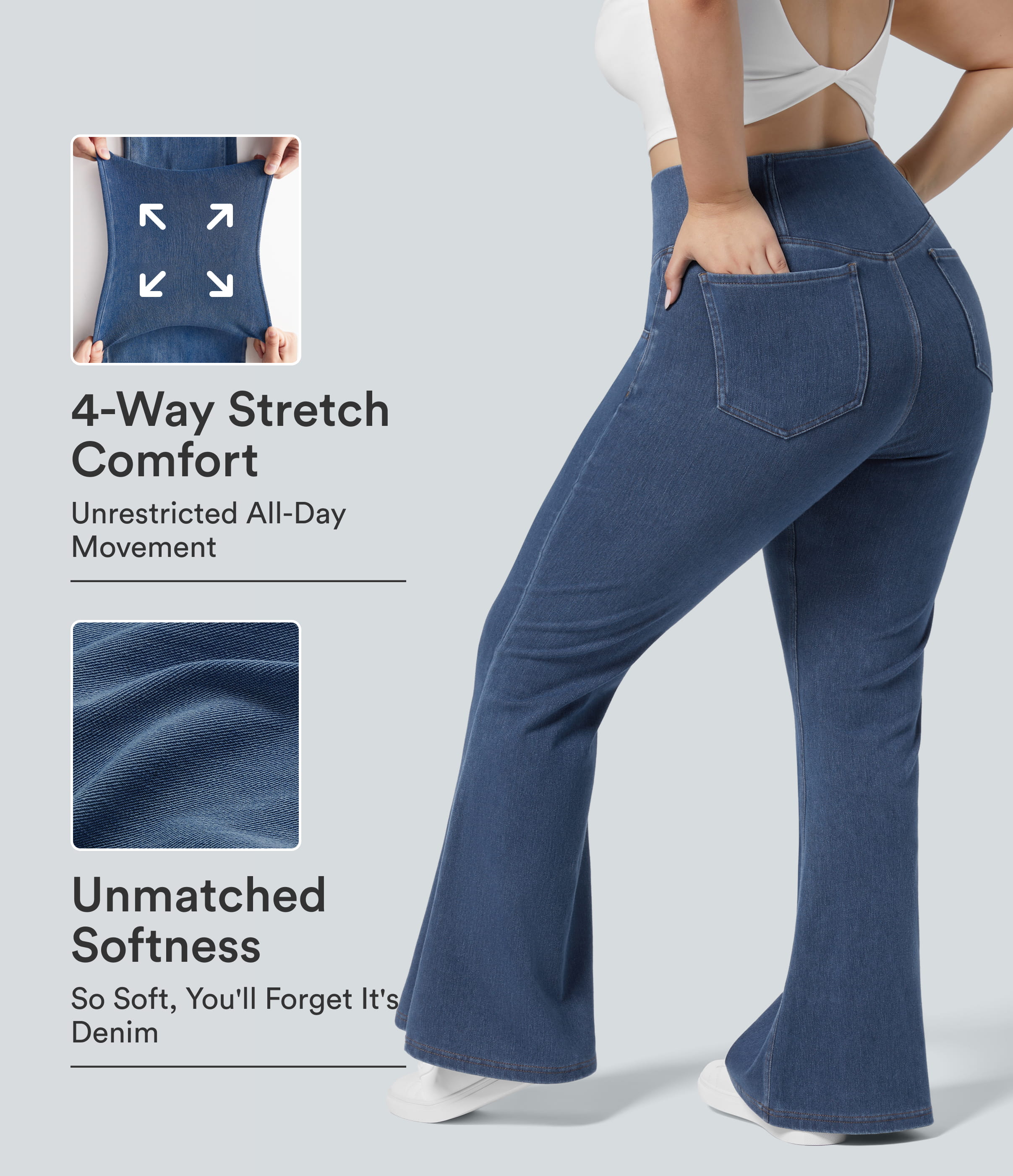 Halara Flex™ High Waisted Crossover Pocket Washed Casual Plus Size Jeans