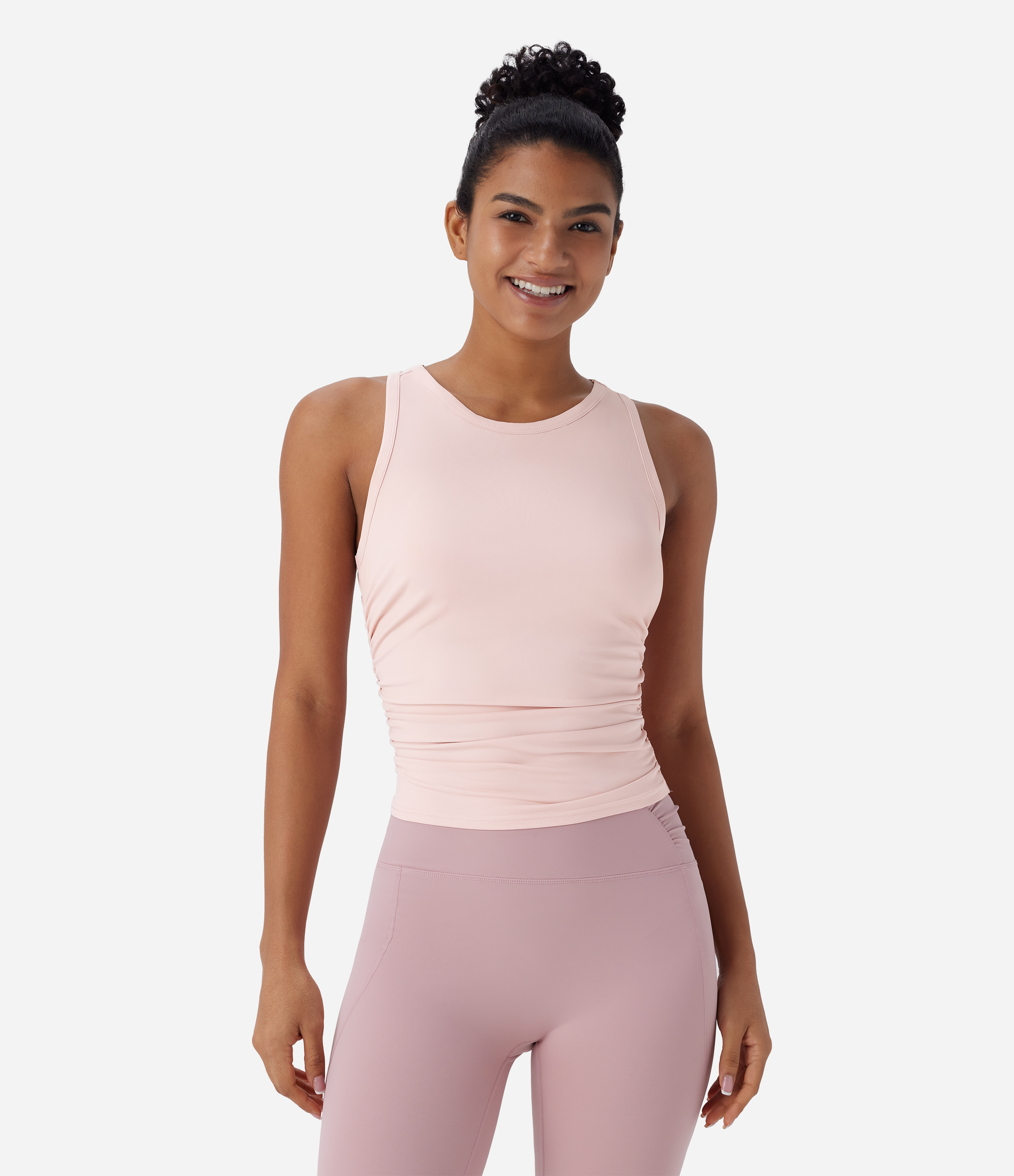 Round Neck Racerback Ruched Yoga Tank Top