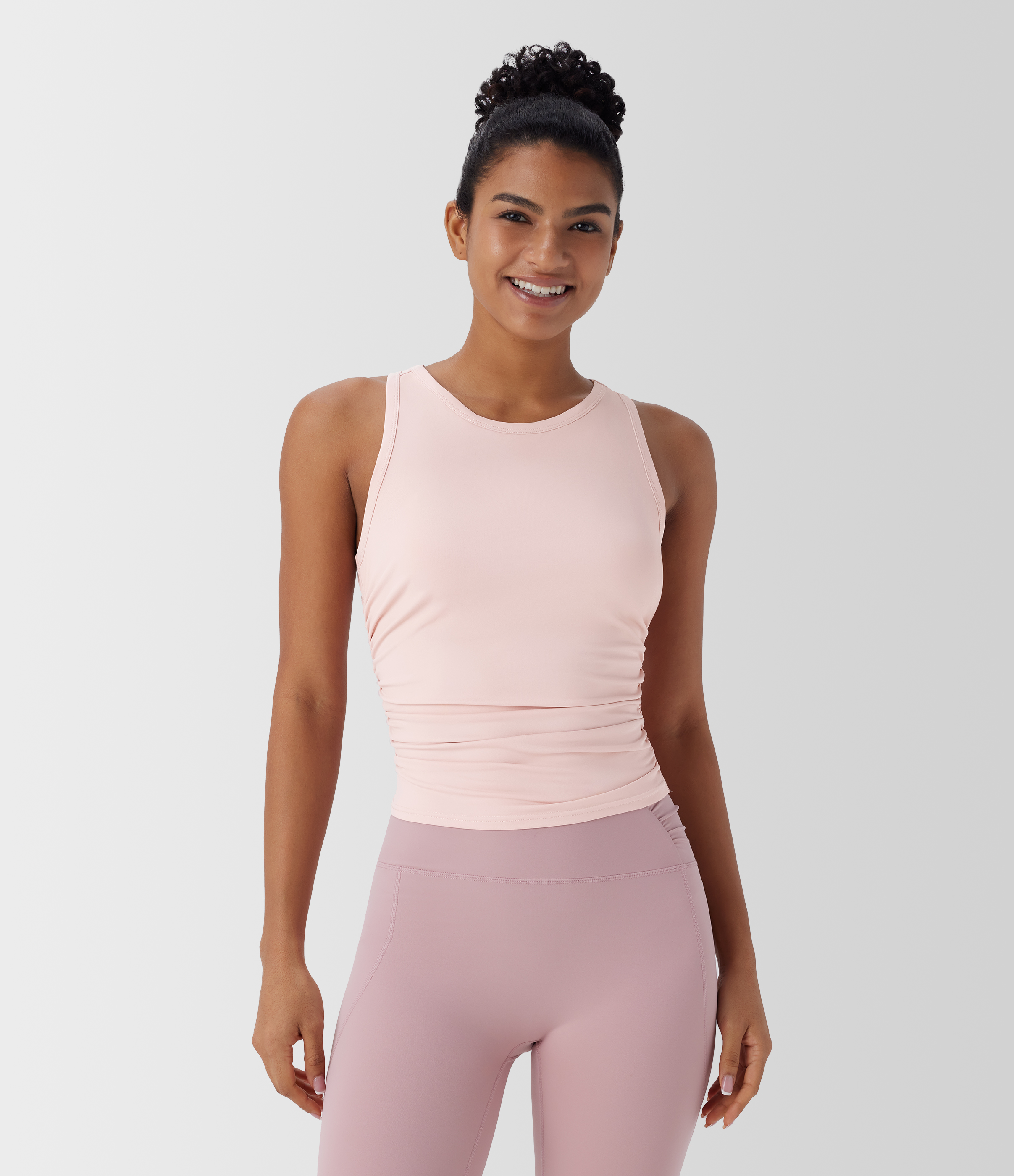 Round Neck Racerback Ruched Yoga Tank Top