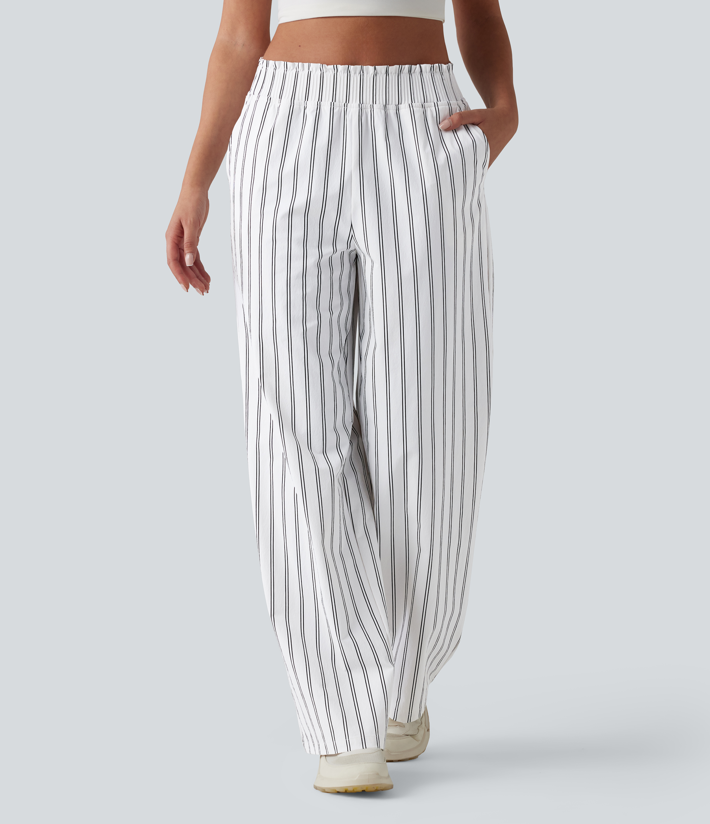Mid Rise Straight Leg Stripe Tennis Pants with Pockets