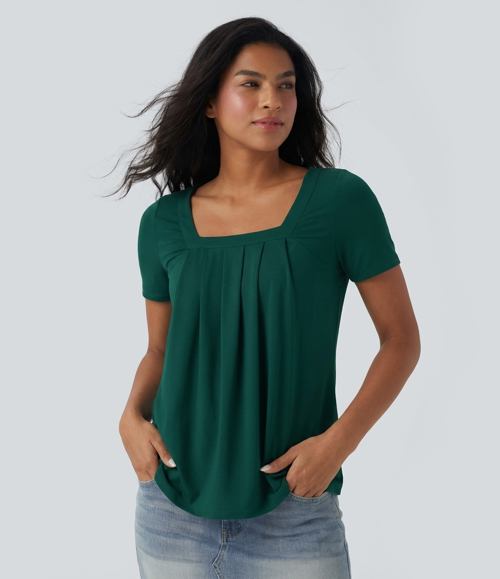 Square Neck Short Sleeve Casual Top