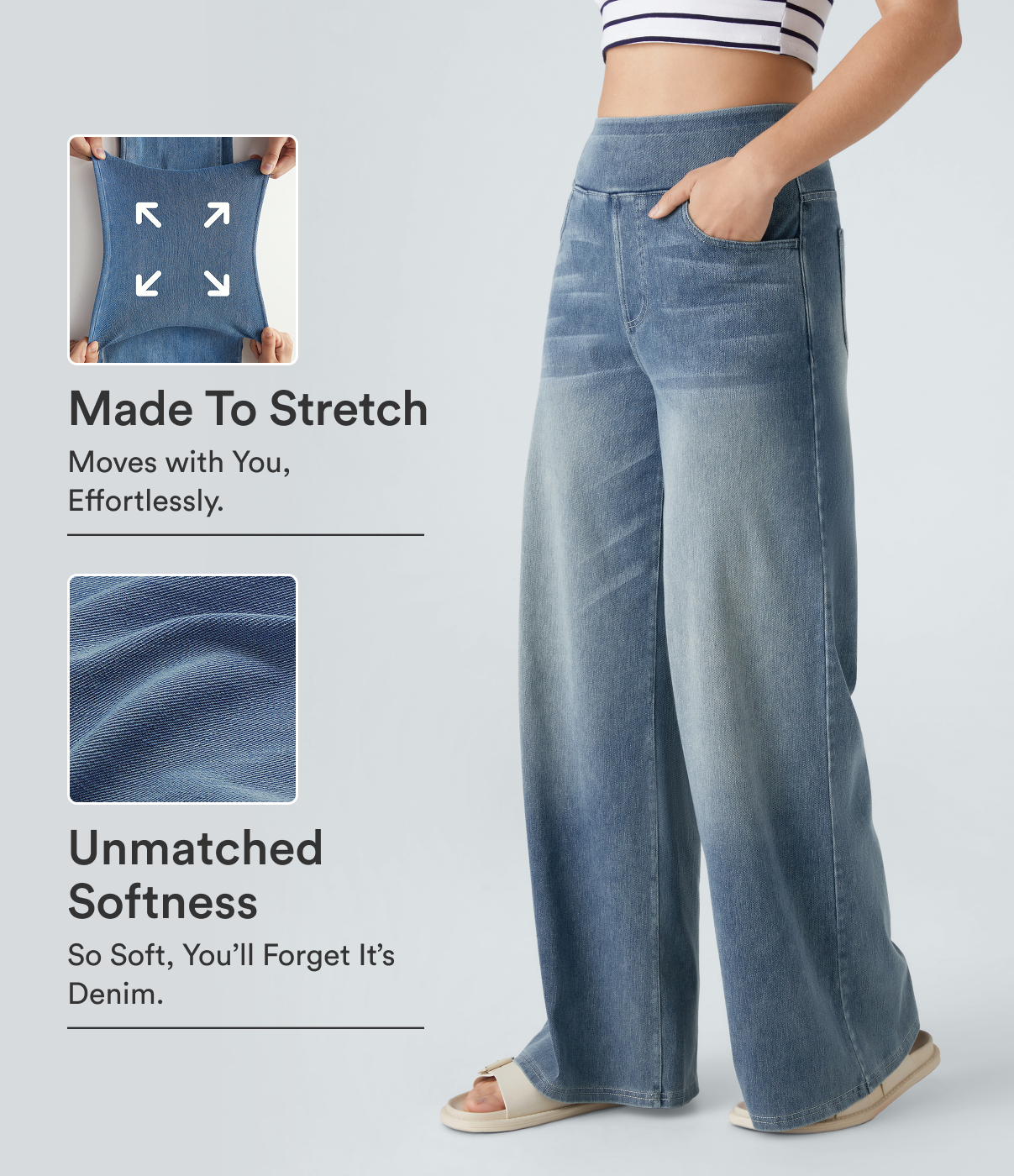 Halara Flex™ High Waisted Pockets Baggy Wide Leg Washed Casual Jeans