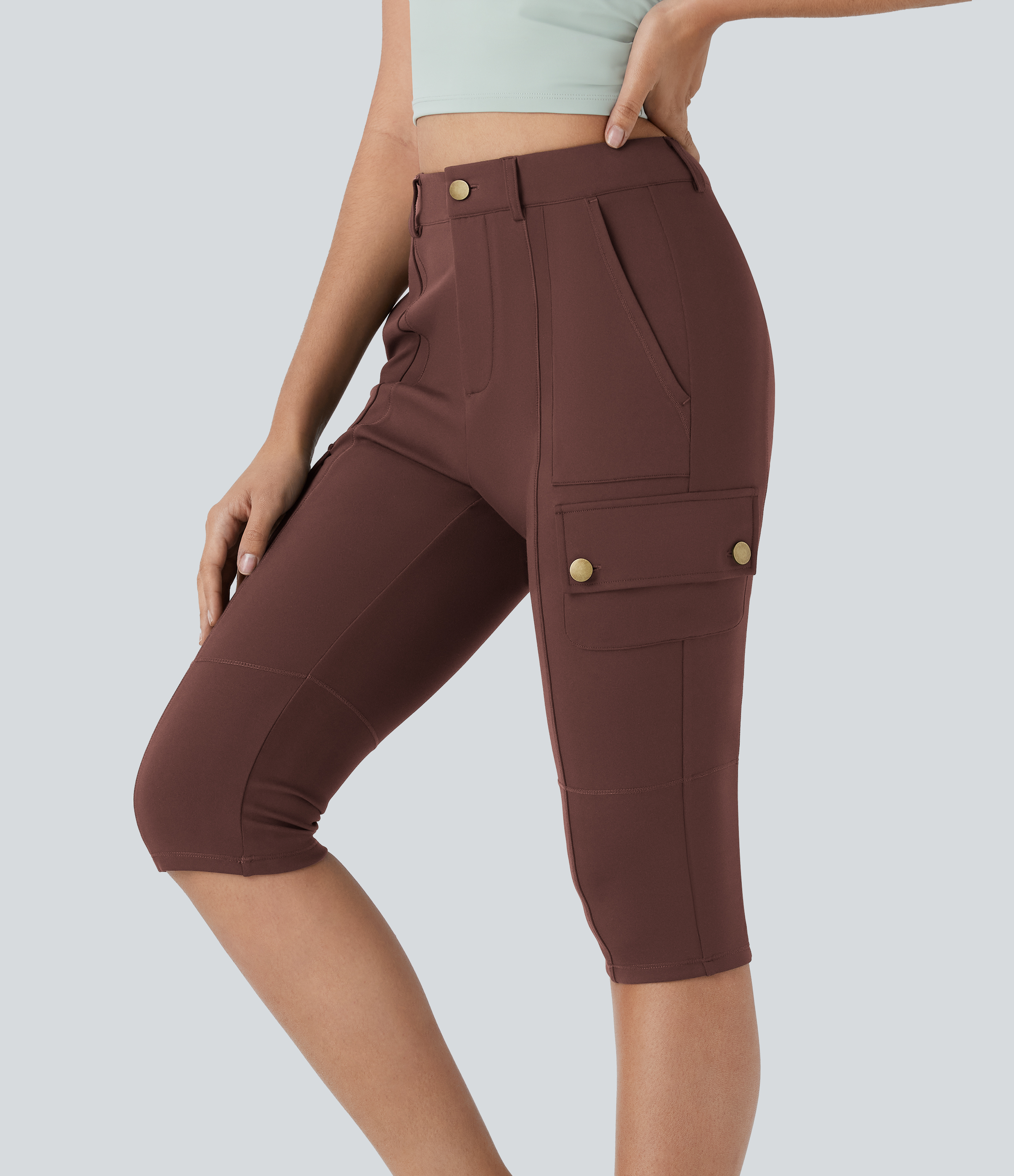 DayStretch High Waisted Zipper Pockets Solid Skinny Pedal Pusher Casual Cargo Pants