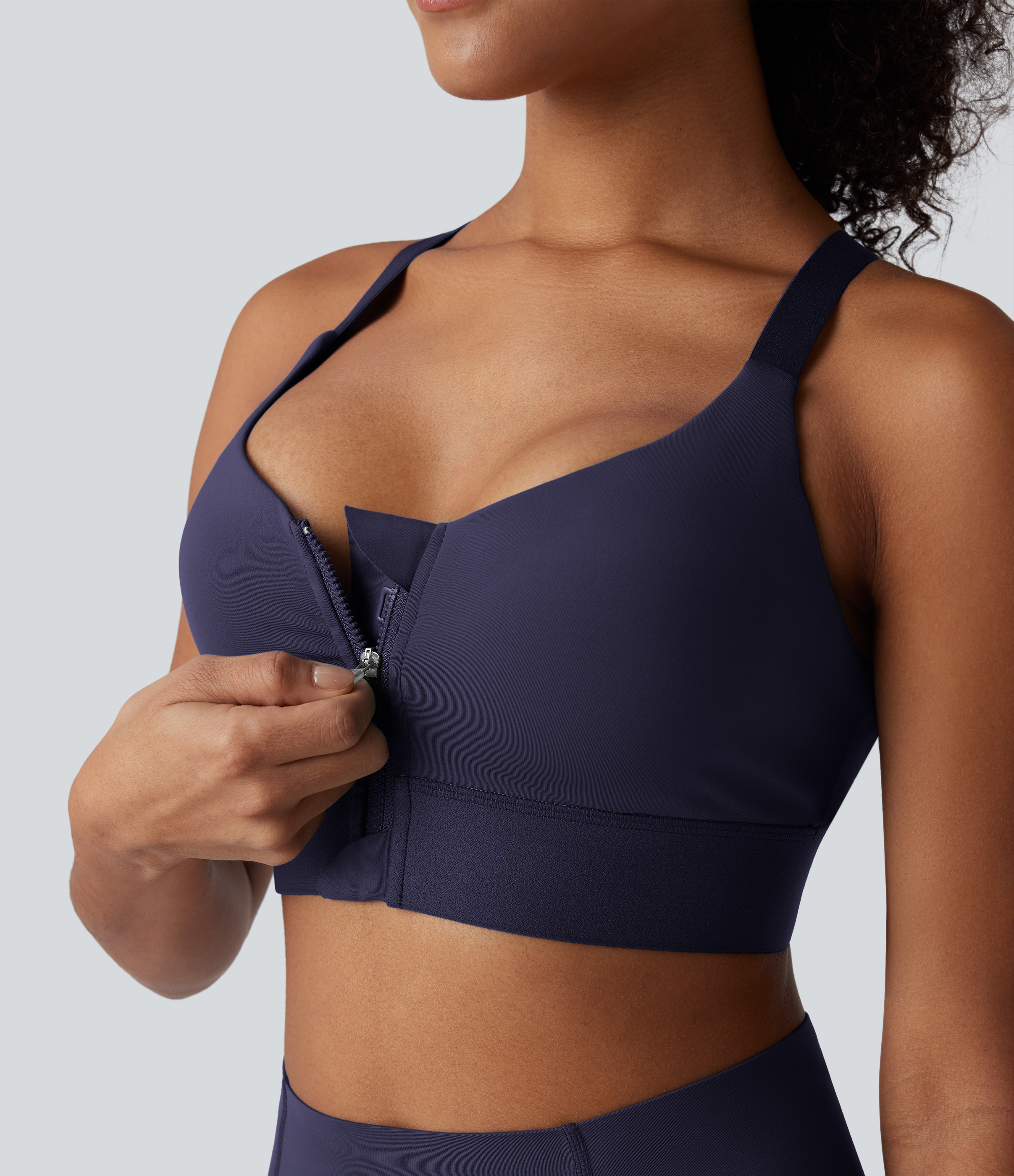 Halara SpeedWave™ Medium Support Zipper Quick Dry Running Sports Bra  - Inkling - L push up bra strapless bra backless bra sticky bra