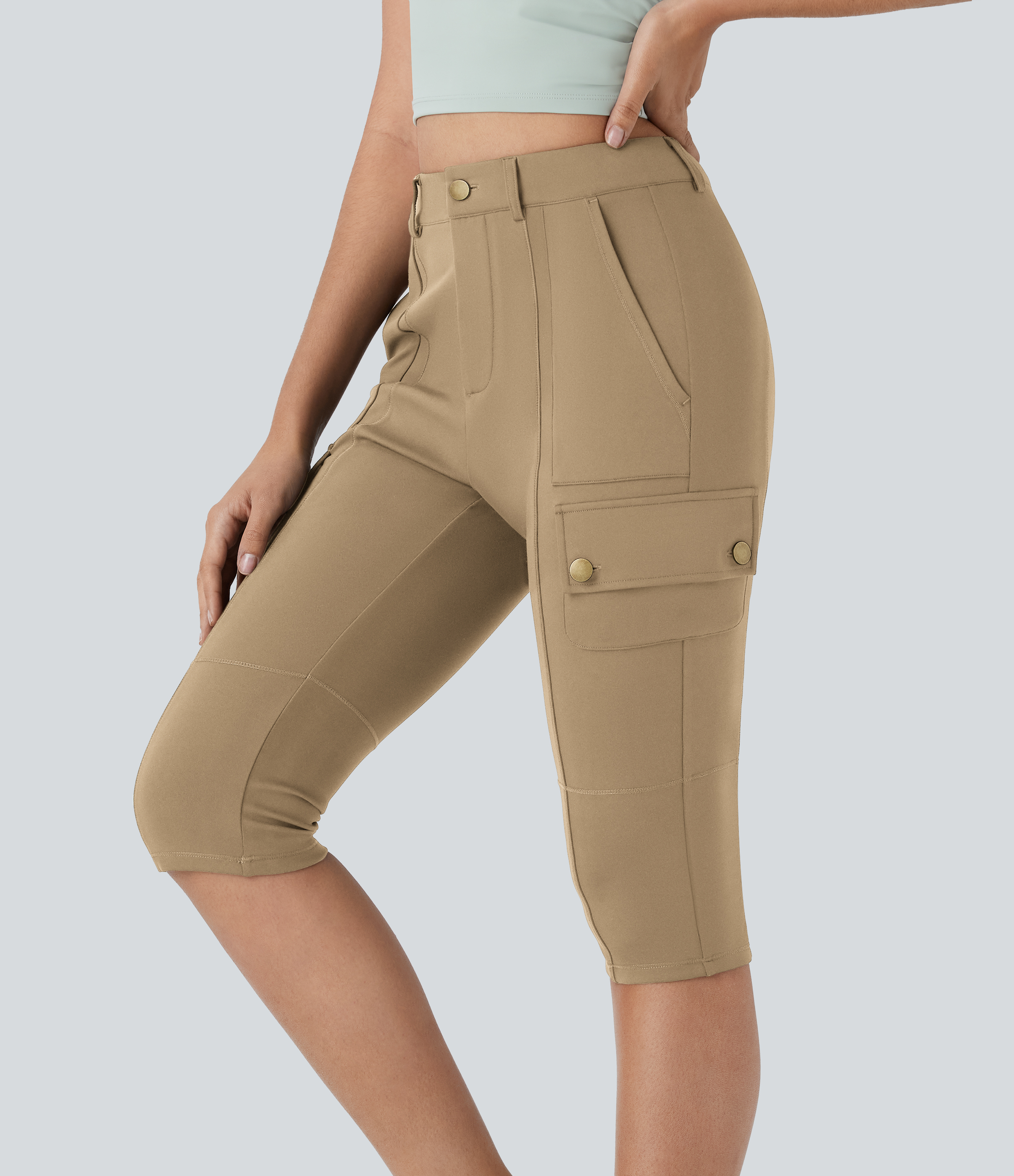 DayStretch High Waisted Zipper Pockets Solid Skinny Pedal Pusher Casual Cargo Pants