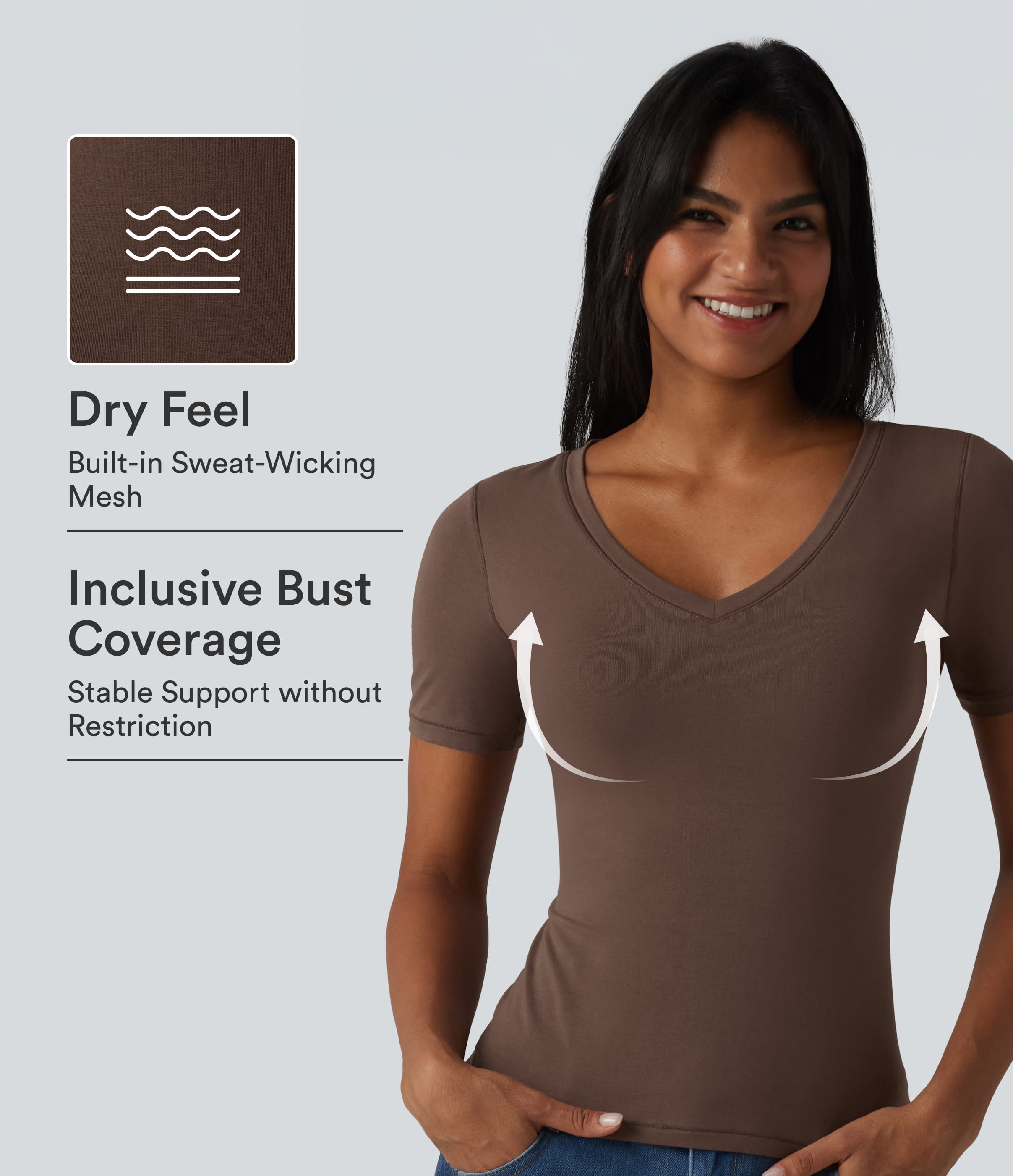 Halara Cotton Jersey V-neck Short Sleeve Built-in Bra Casual T-Shirt B-DD Cups