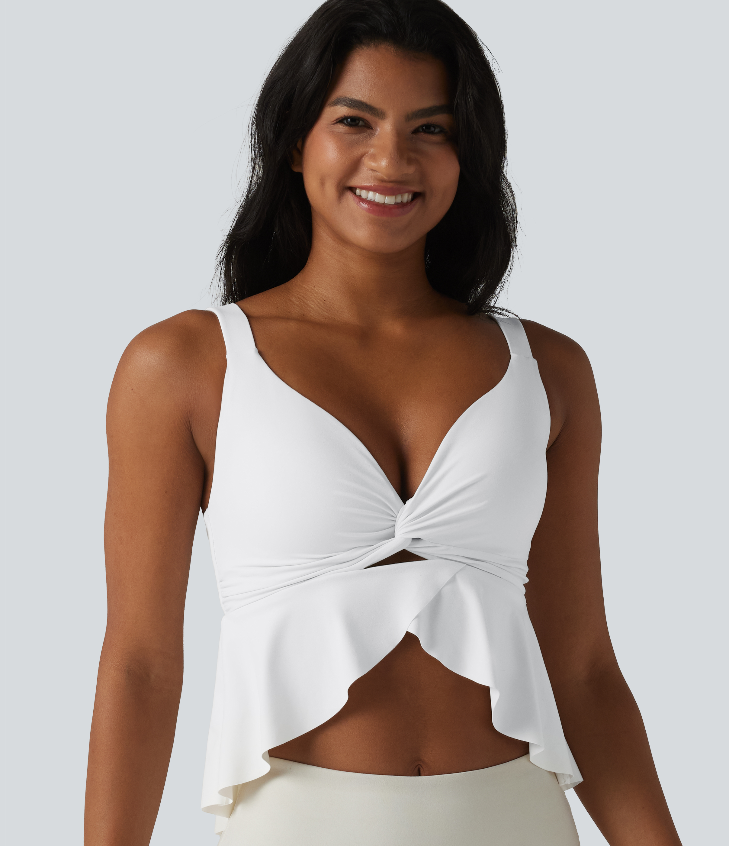 Halara UltraSculpt™ V Neck Push-Up Non-Removable Pad Ruffle Hem Yoga Tank Top