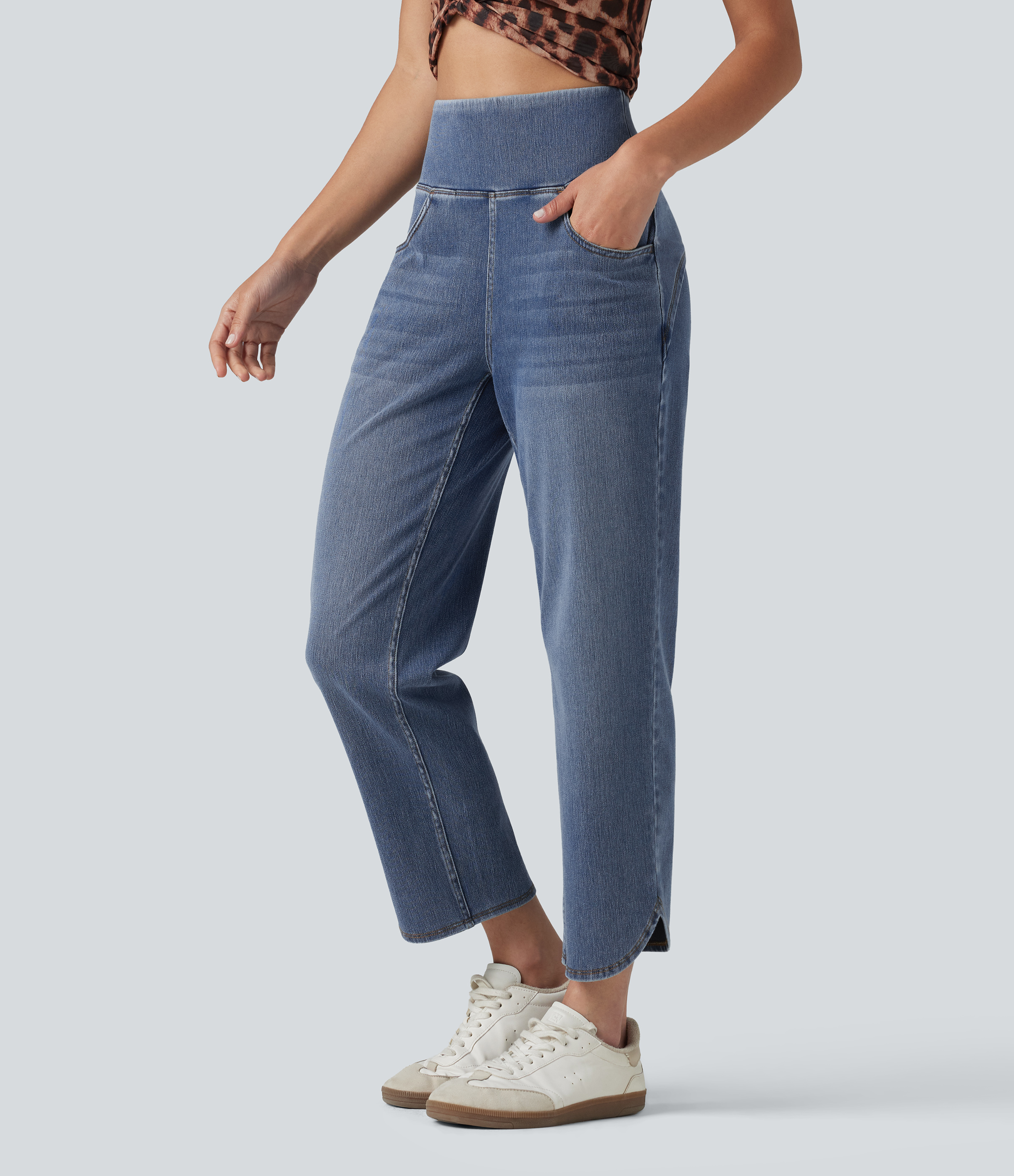 Halara Flex™ High Waisted Tummy Control Curved Hem Skinny Casual 7/8 Jeans with Pockets