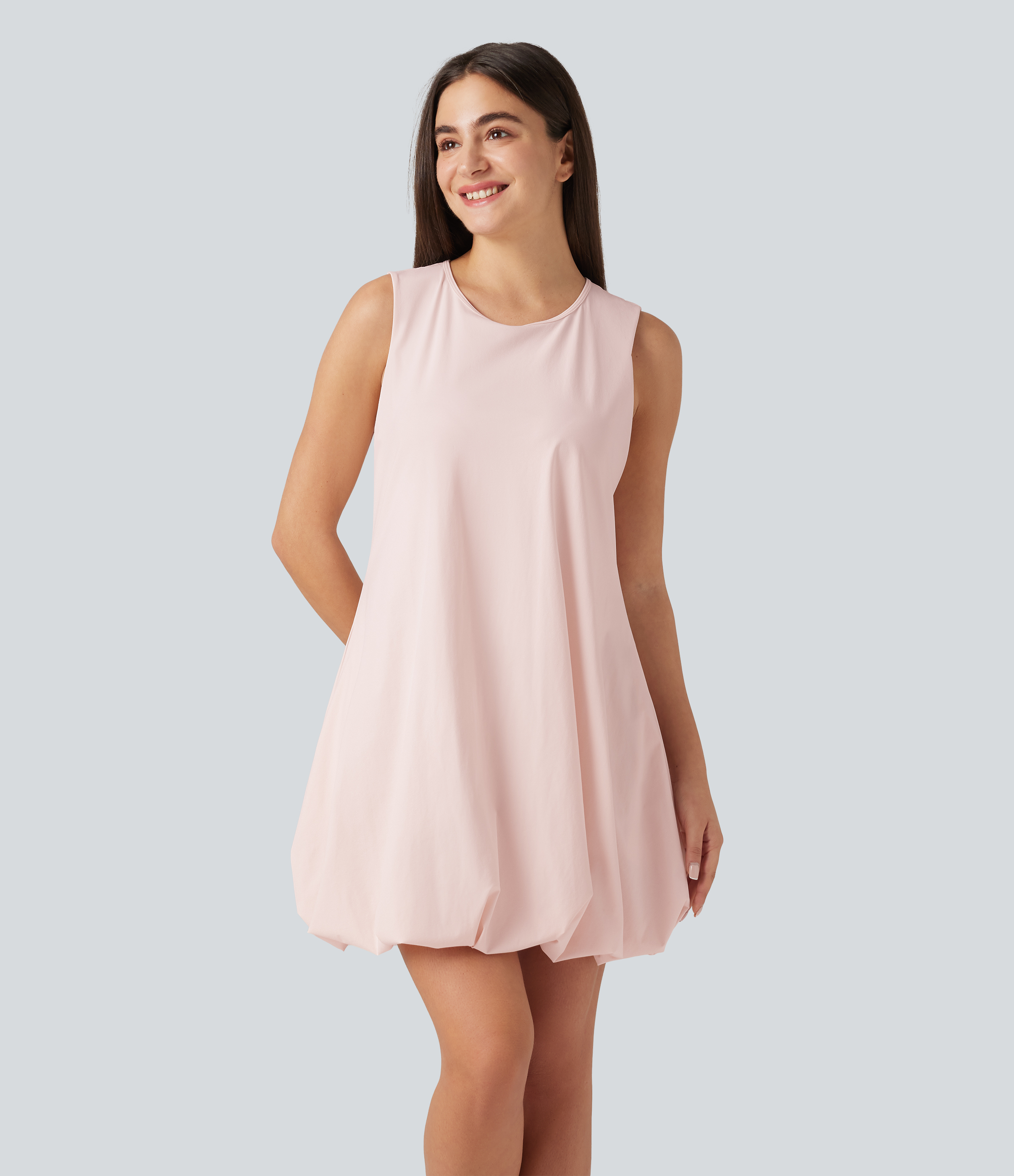 Round Neck Sleeveless Mini Dance Active Bubble Dress with Pockets