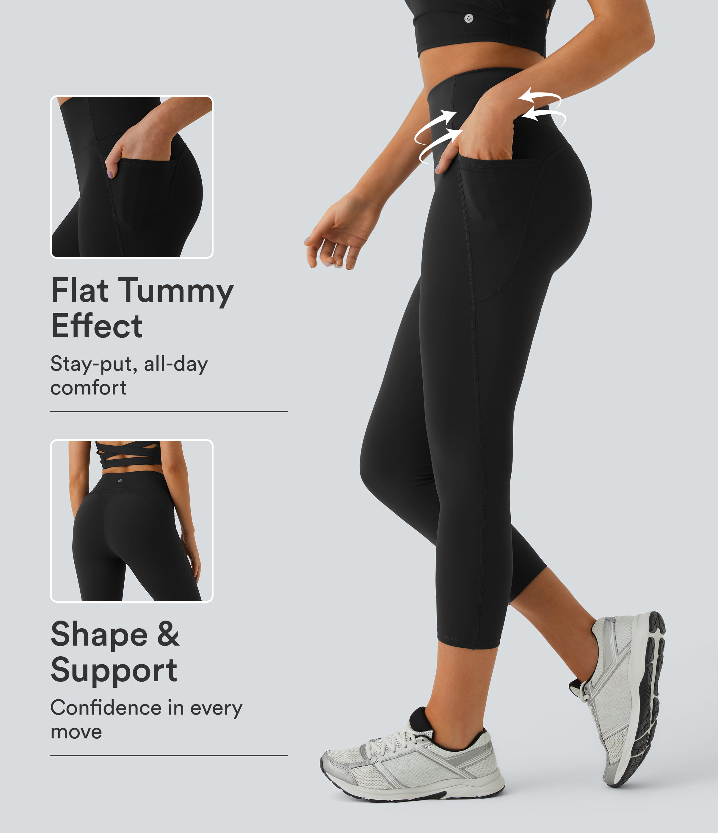 Leggings capri de entrenamiento con bolsillo y cintura alta UltraSculpt™ de Halara para control de abdomen