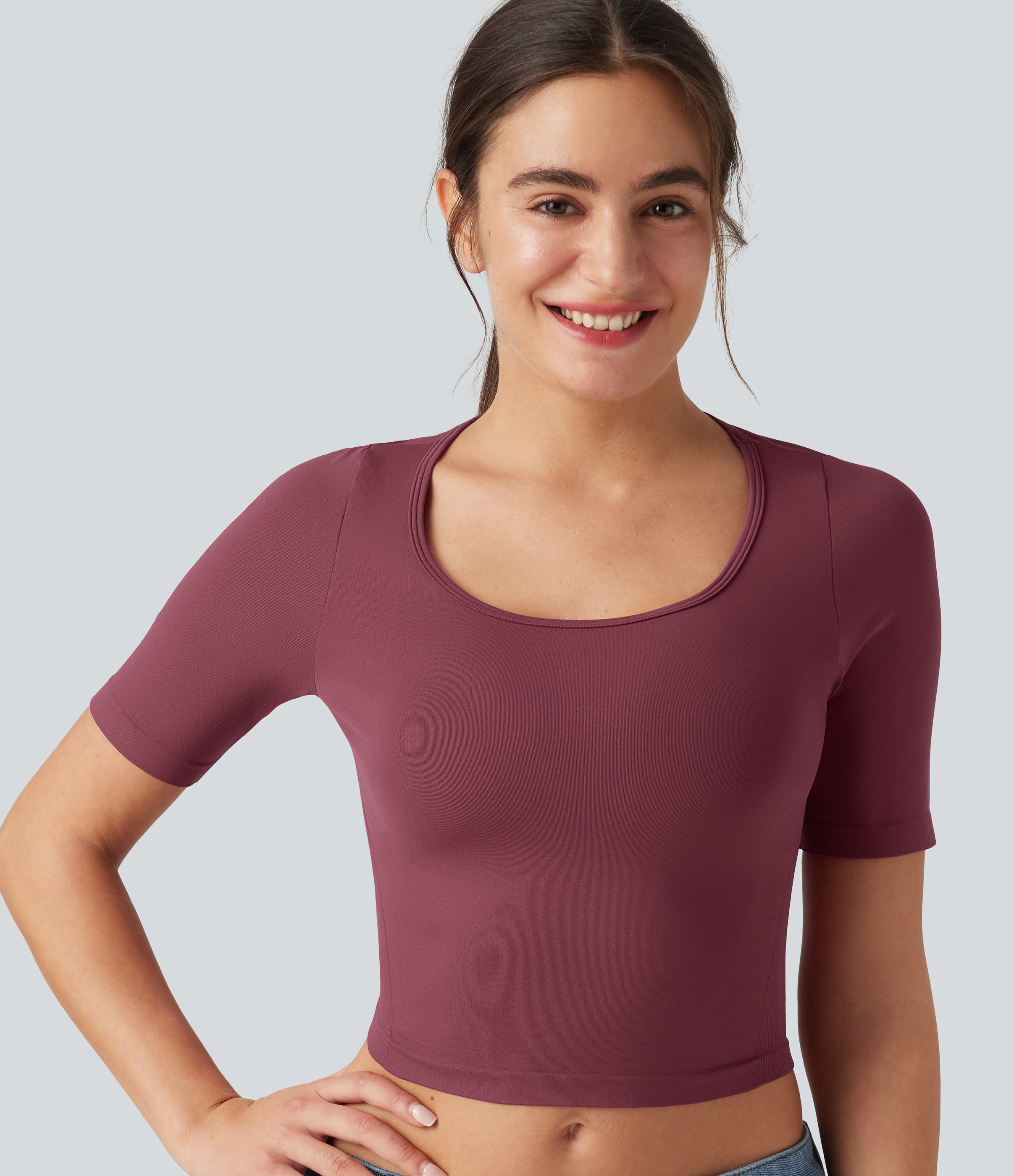 OneForm Seamless Flow Scoop Neck Short Sleeve Yoga Sports Top