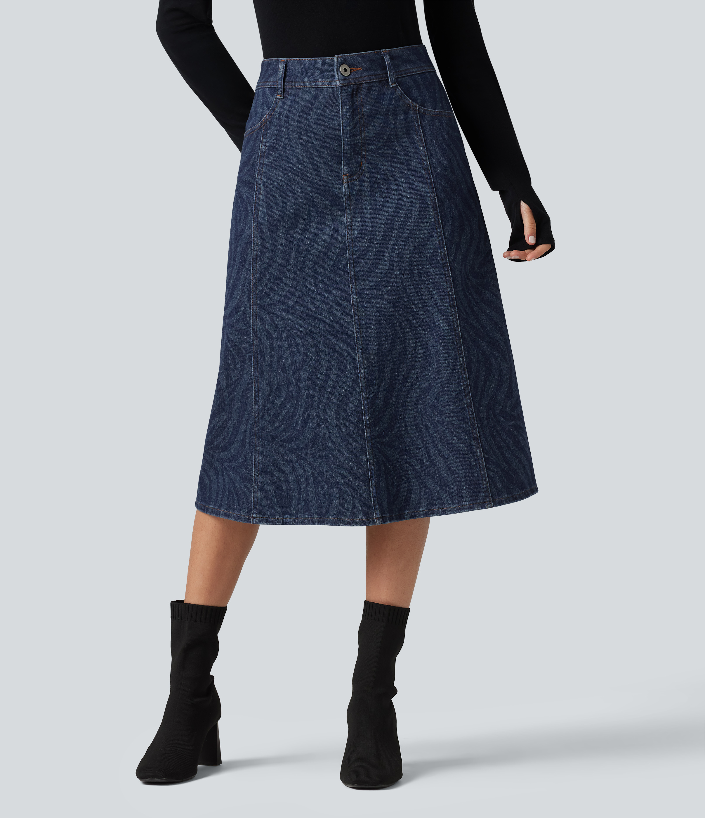 Halara Flex™ Mid Rise Denim Midi Casual Skirt with Pockets