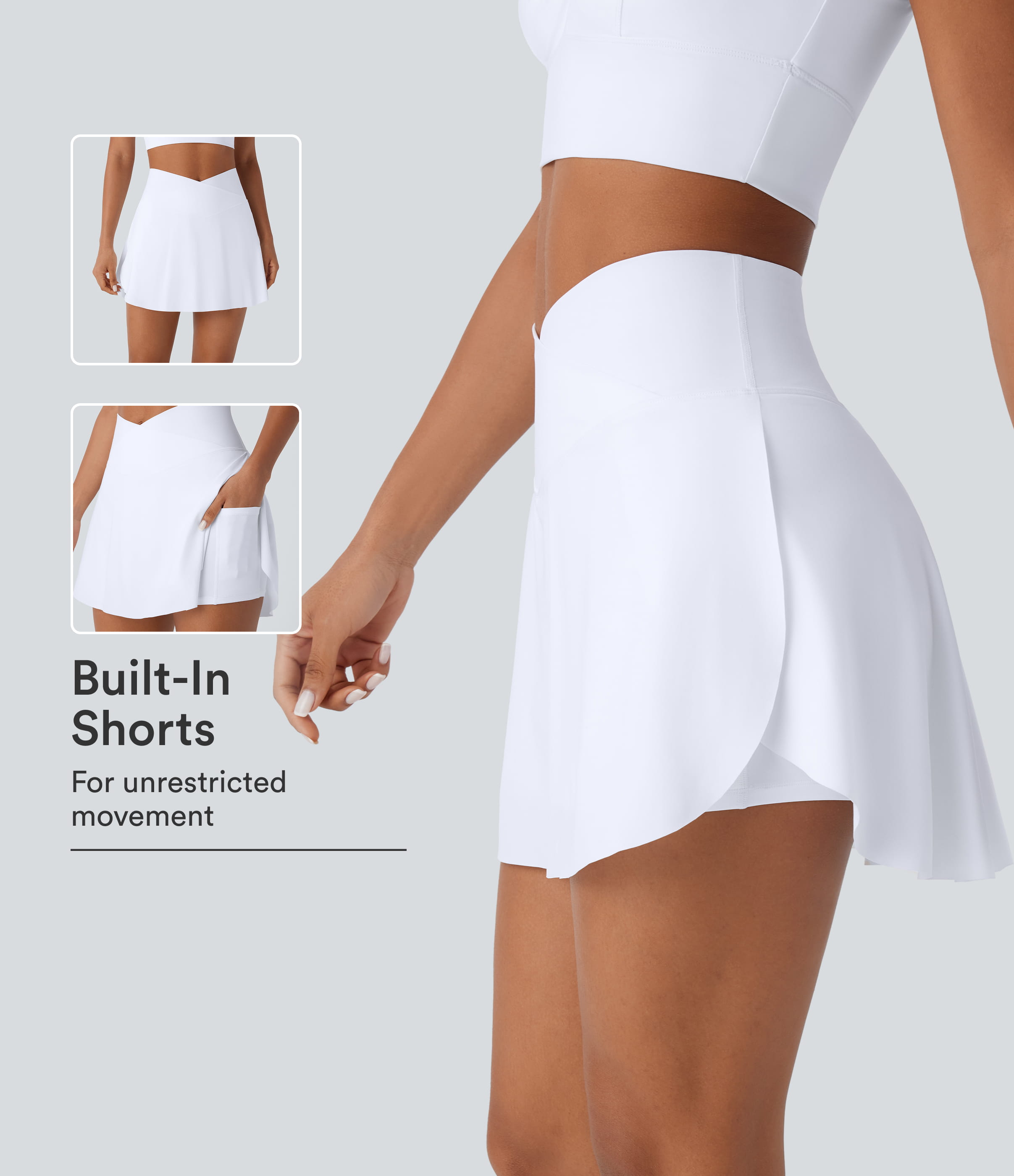 High Waisted Crossover 2-in-1 Pocket Cool Touch Quick Dry Mini Skirt