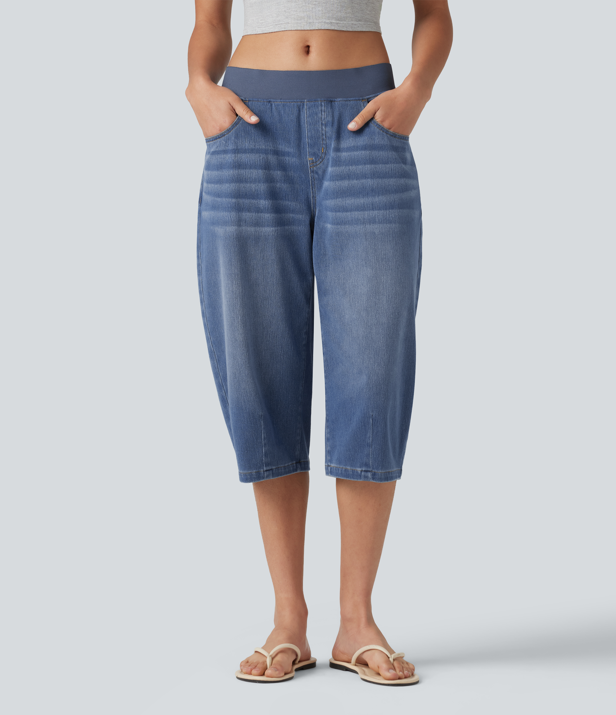 Halara Flex™ Low Rise Capri Casual Barrel Leg Jeans with Pockets