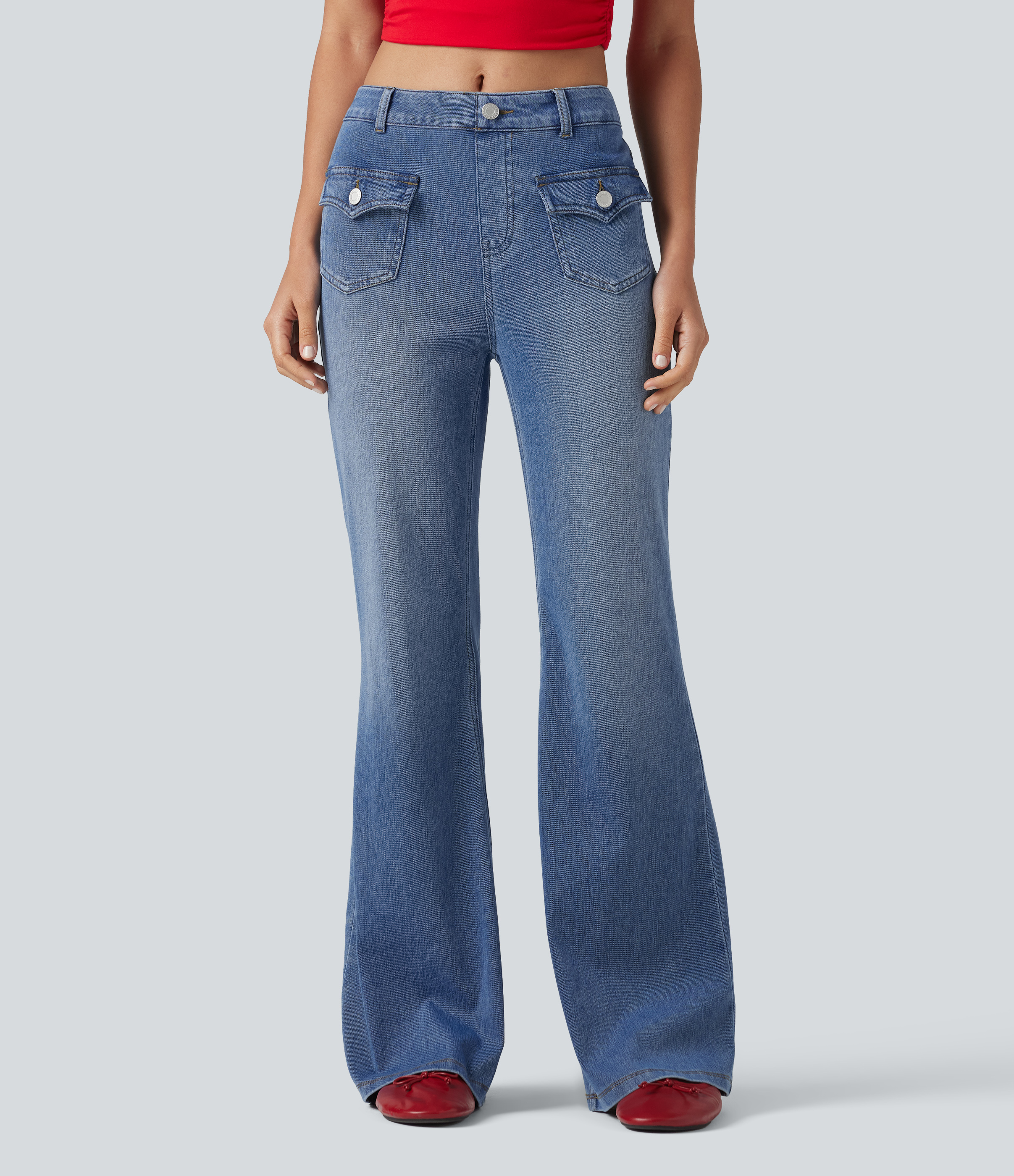 Women's Halara Flex™ Mid Rise Casual Flare Jeans with Pockets - Halara