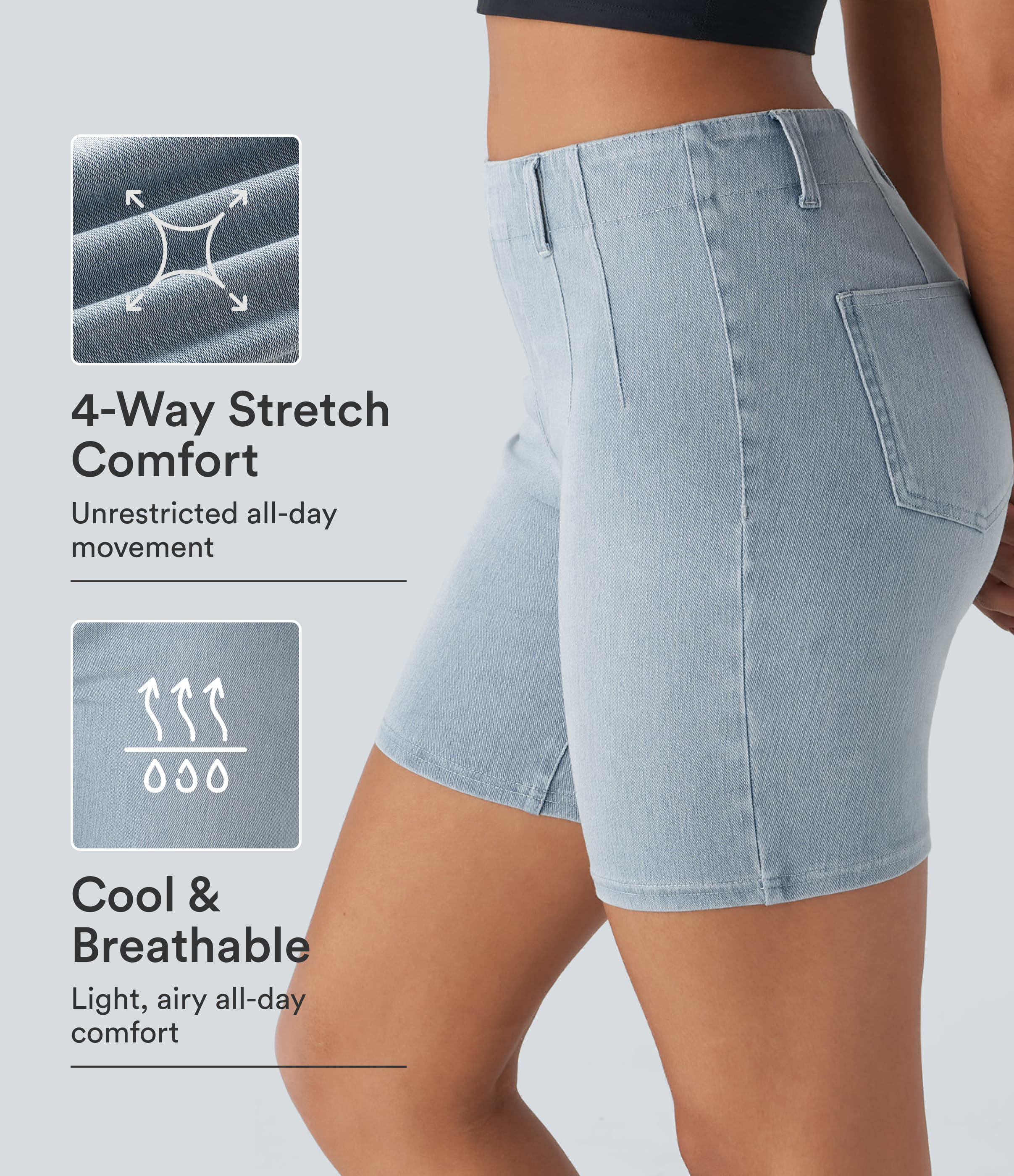 Halara Flex™ Mid Rise Pockets Skinny Cool Touch Washed Denim Casual Shorts