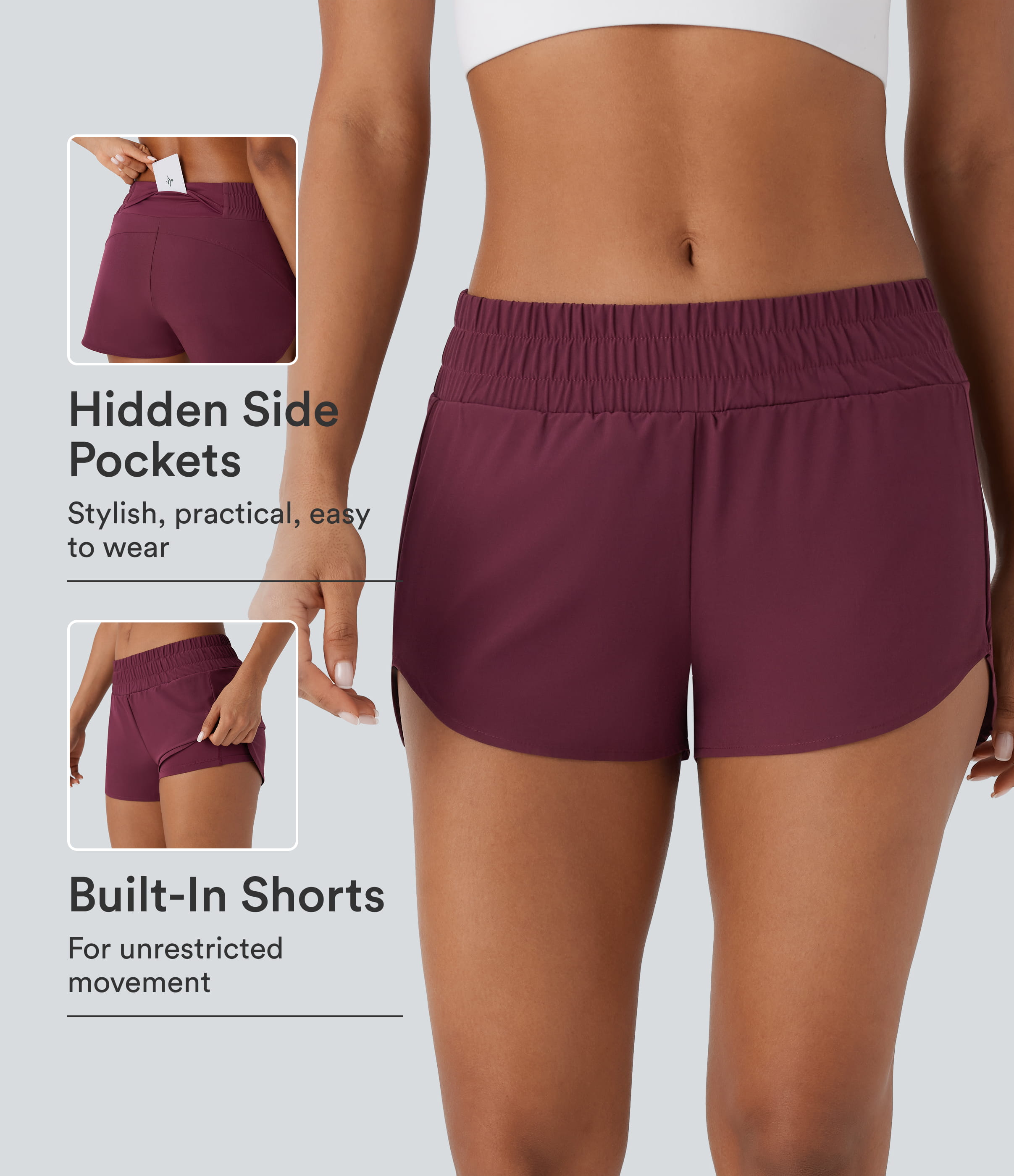 Breezeful™ Low Rise Pockets 2-in-1 Curved Hem Quick Dry Running Shorts 2.5''