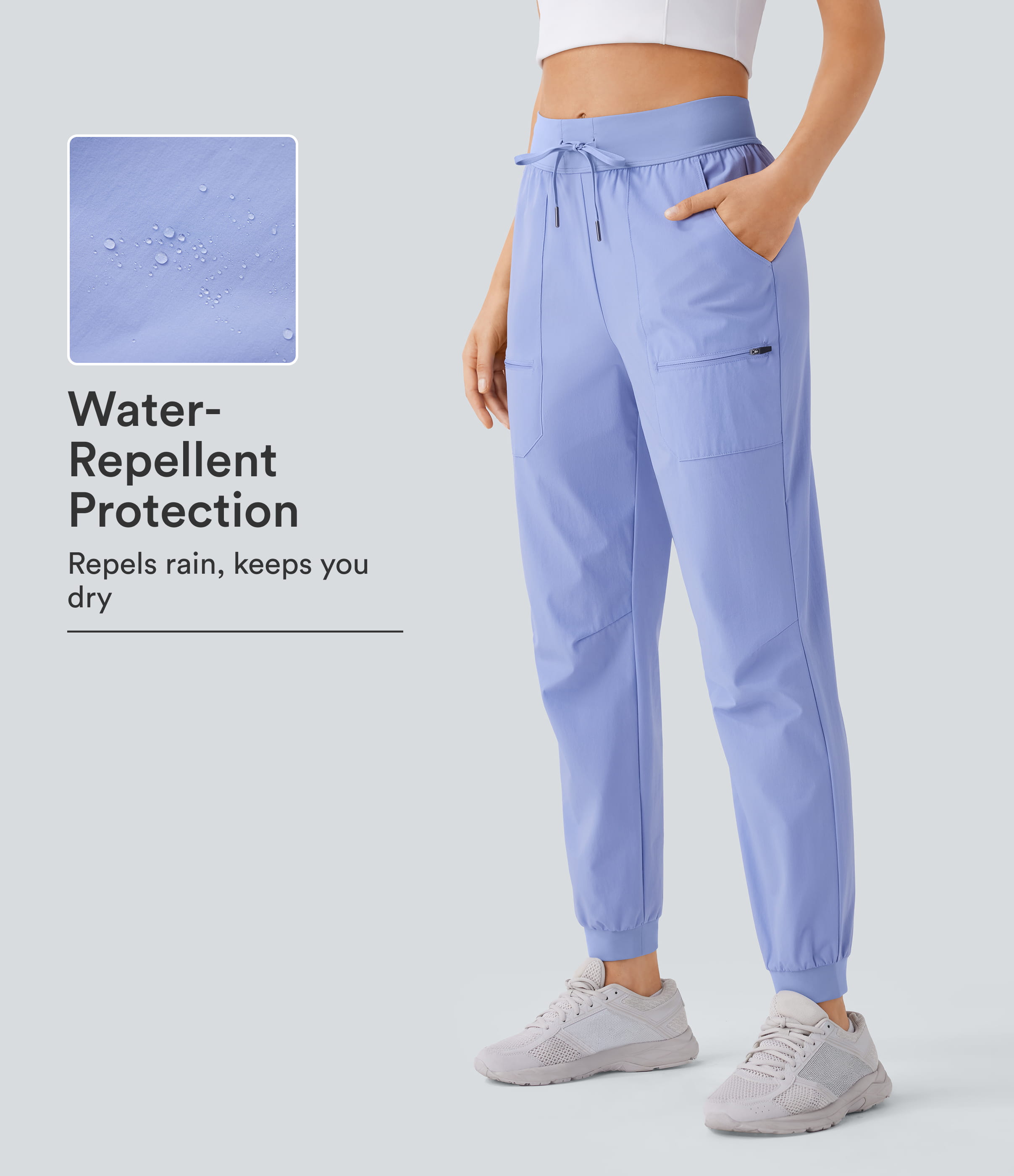 Pantalones deportivos de senderismo de tiro medio, resistentes al agua y al desgaste, con bolsillos con cordón