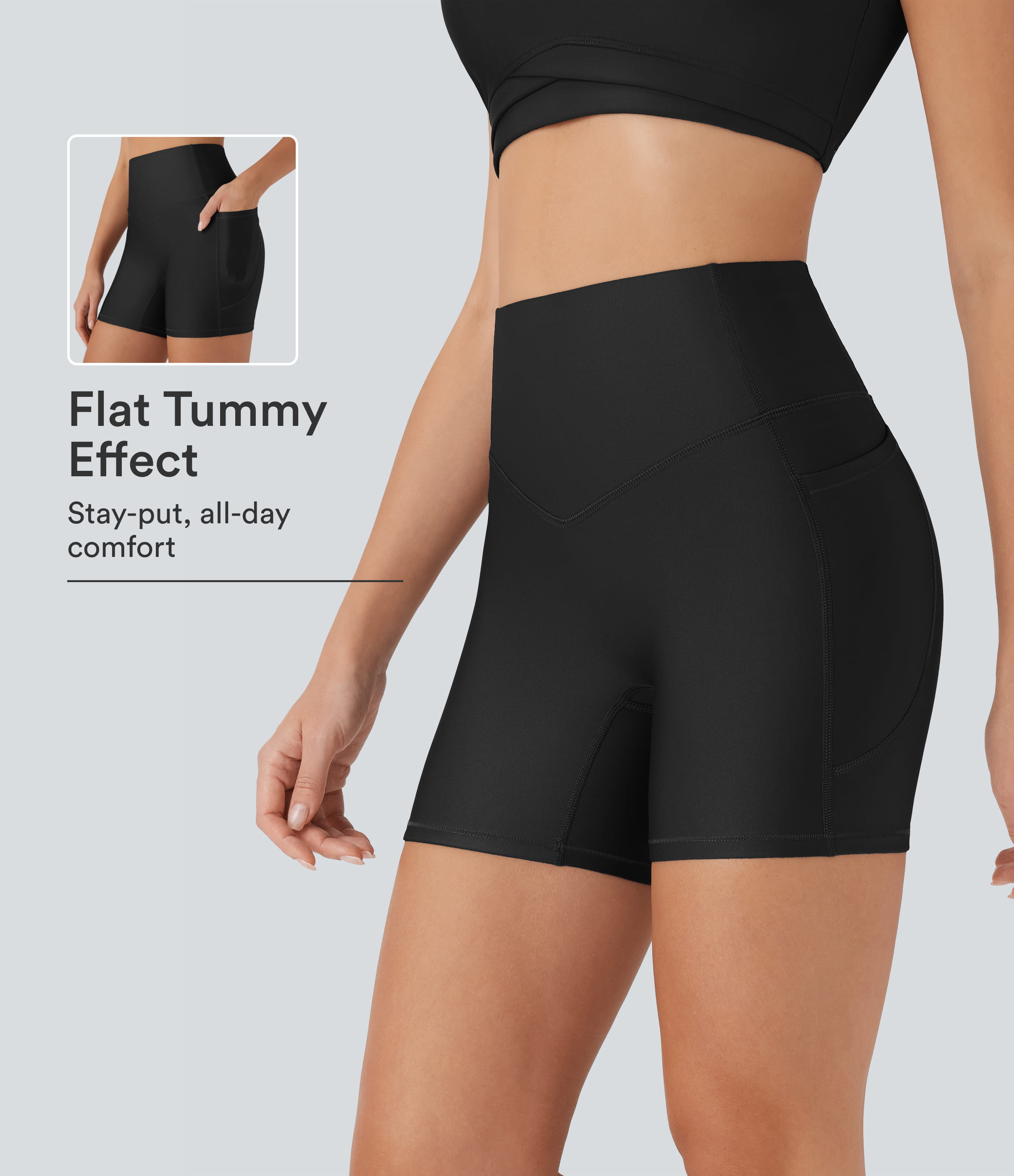 High Waisted Tummy Control Pocket Sheen Running Biker Shorts 5''