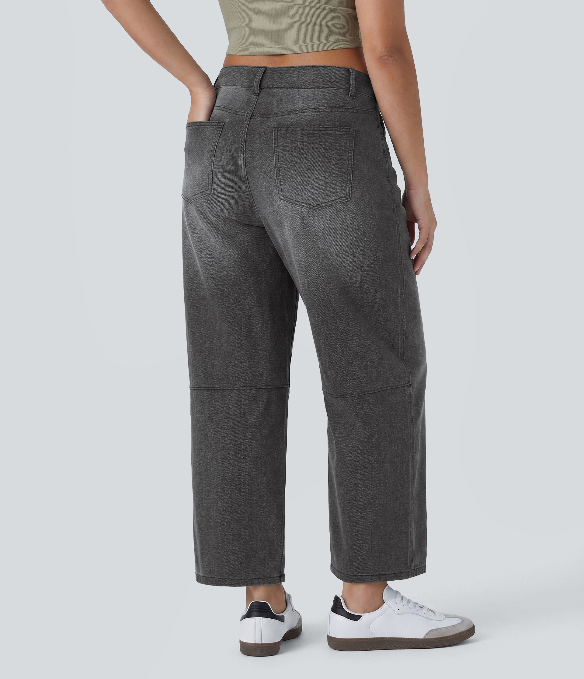 Dark Gray Denim Halara Flex™ - Lässige Jeans mit niedrigem Bund, mehreren Taschen und Barrel-Leg - Plus-Size / 2