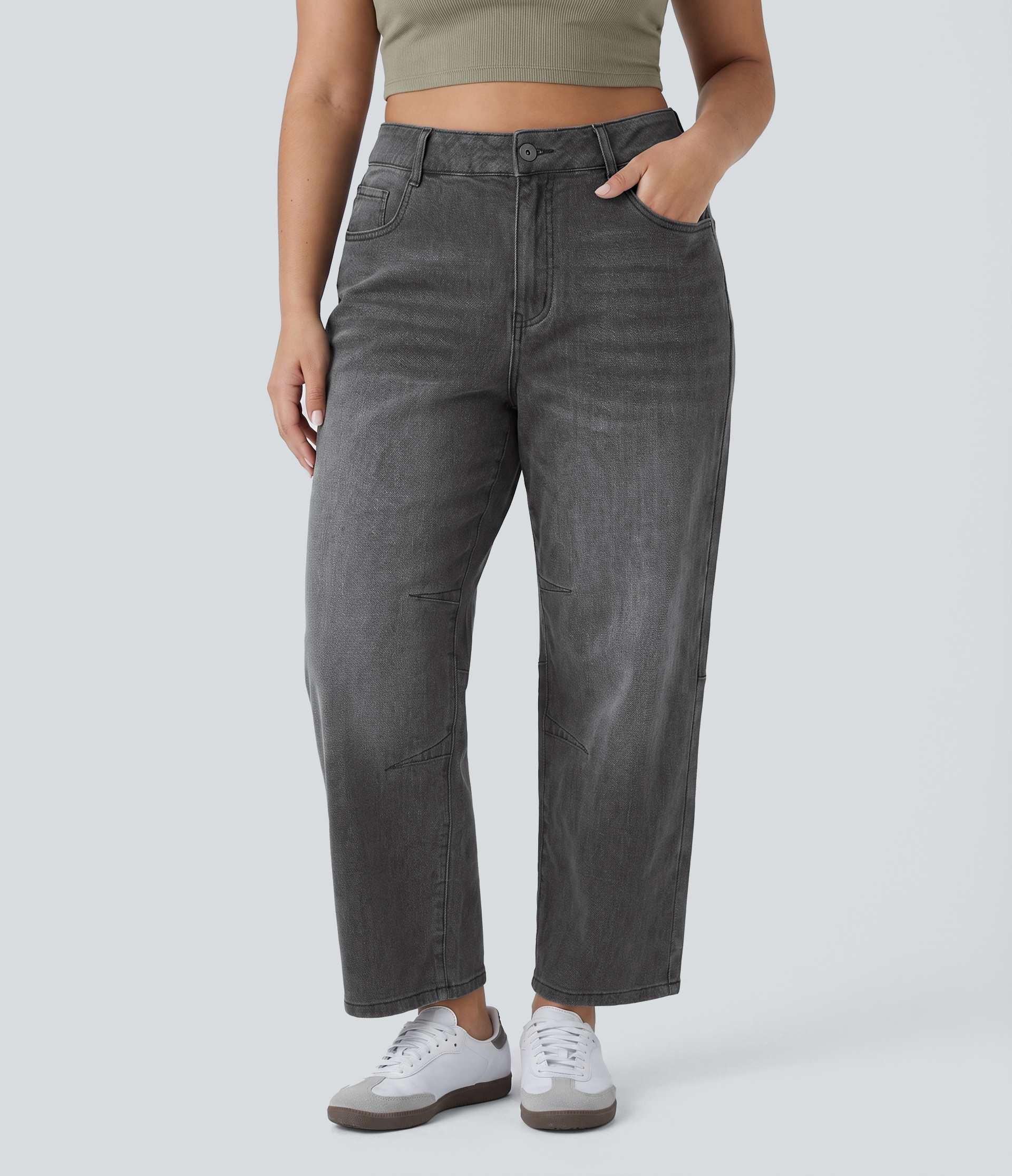 Halara Flex™ Low Rise Barrel Leg Casual Plus Size Jeans with Pockets