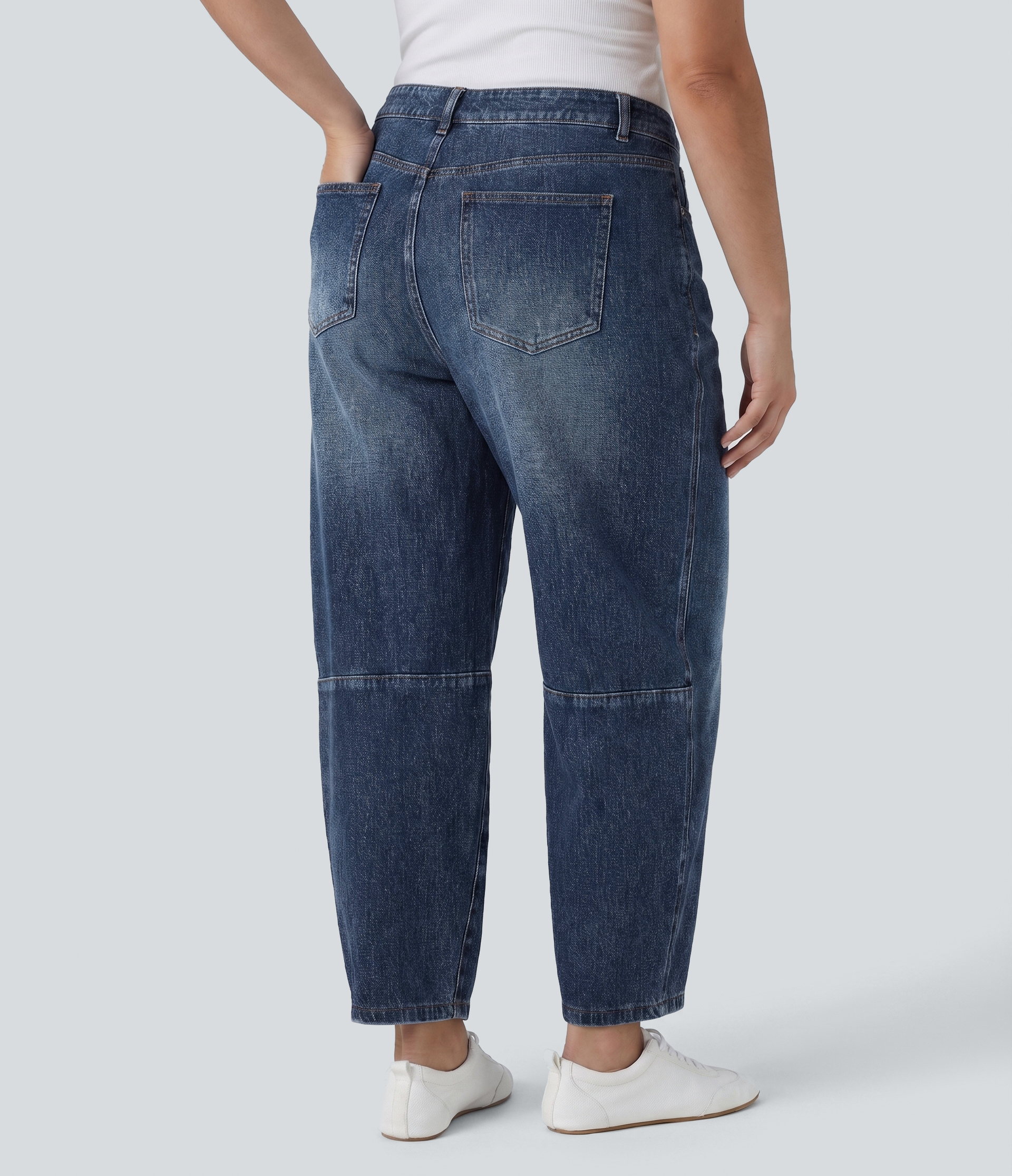 Mist Blue Denim Halara Flex™ jeans casual plus size, cintura baixa, modelo barrel leg, com bolsos / 2