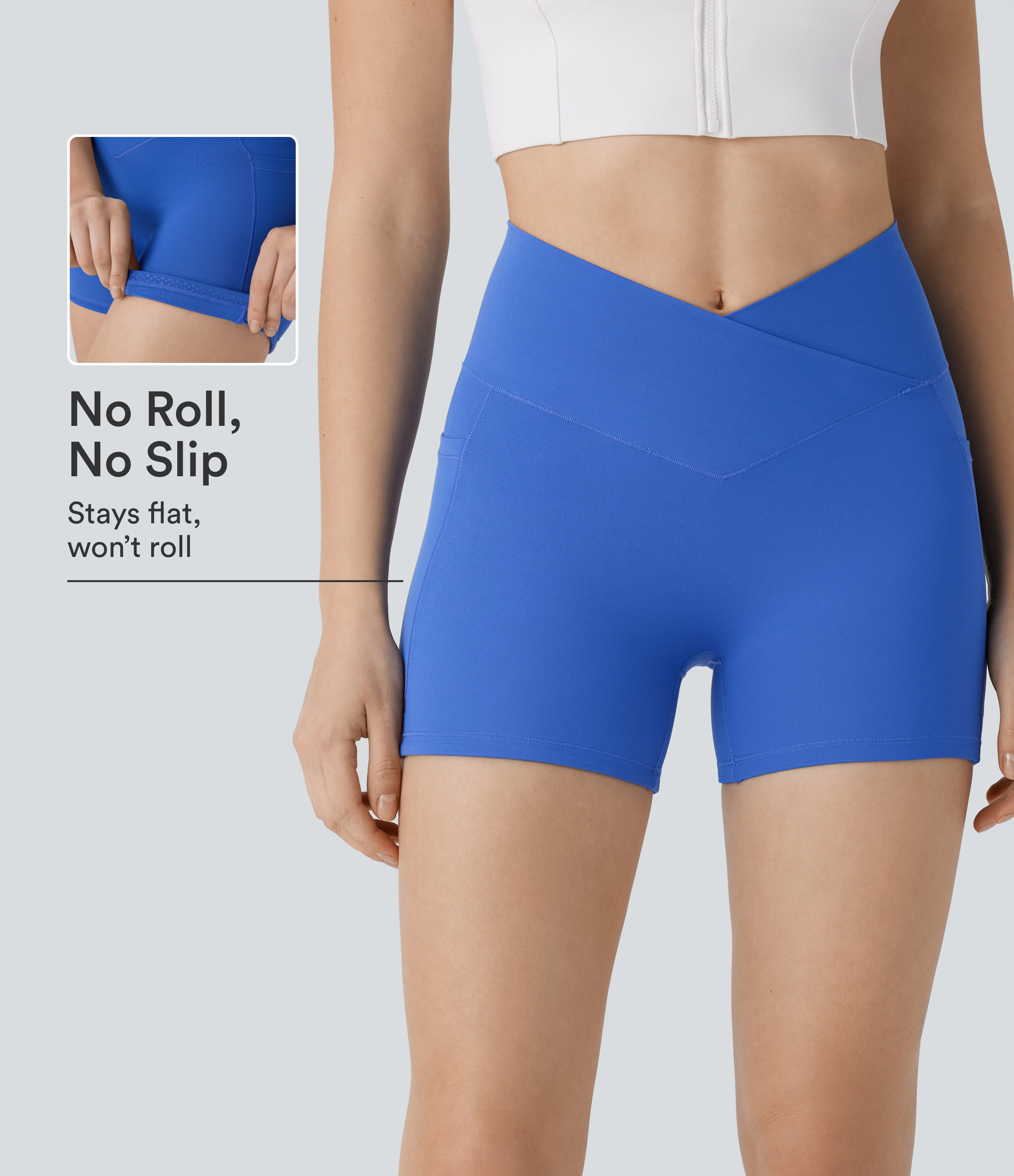 SoftlyZero™ Crossover High Waisted Pocket Antislip Yoga Biker Shorts 3''-UPF50+