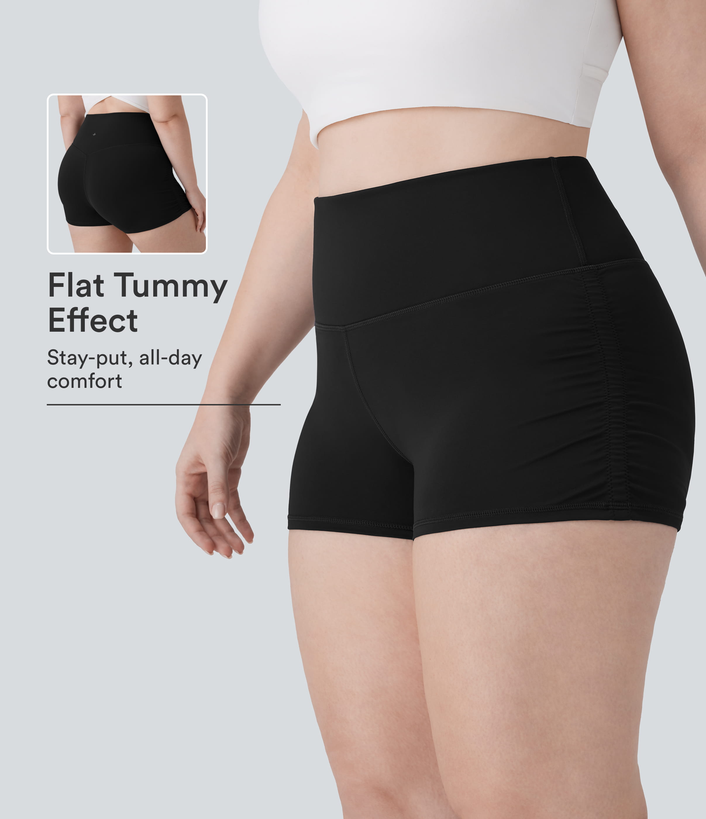 SoftlyZero™ QuickDry High Waisted Tummy Control Ruched Running Plus Size Biker Shorts 2.5''