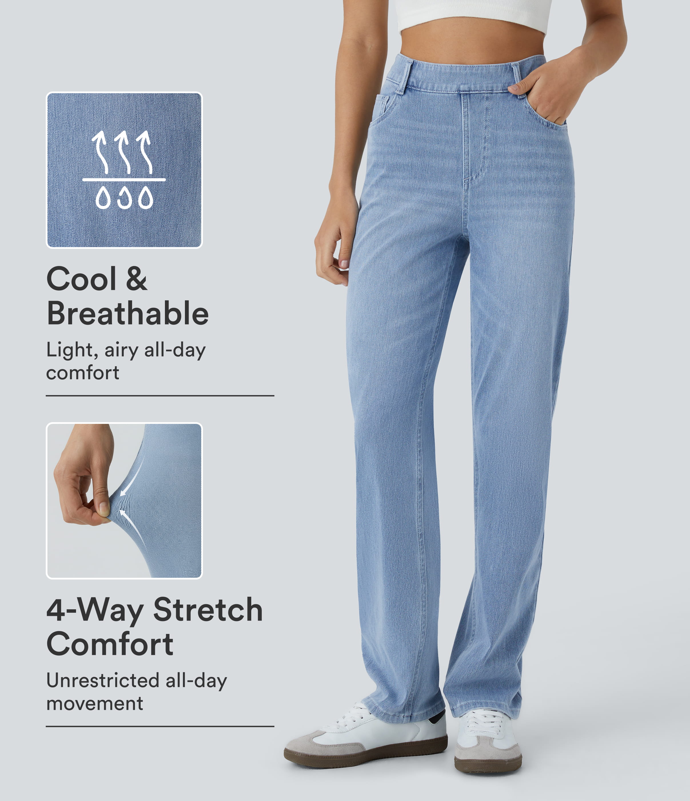 Halara Flex™ High Waisted Pockets Straight Leg Cool Touch Washed Casual Jeans