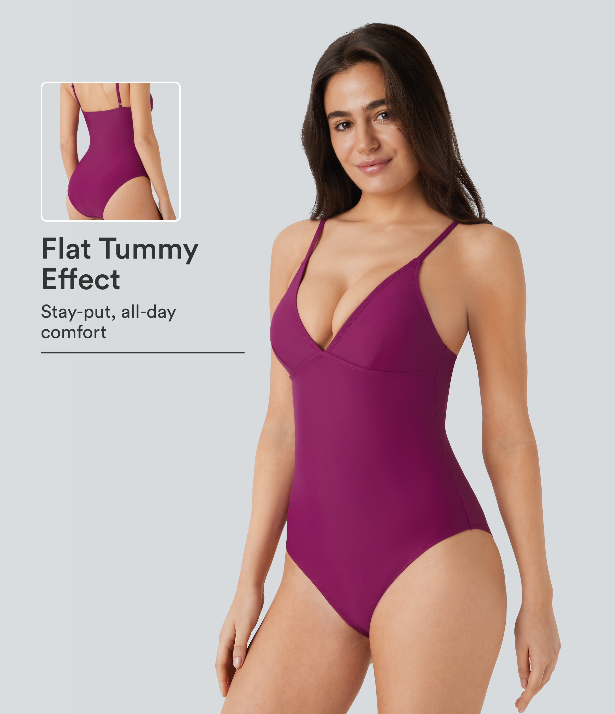 Deep V Neck Tummy Control One Piece Swimsuit