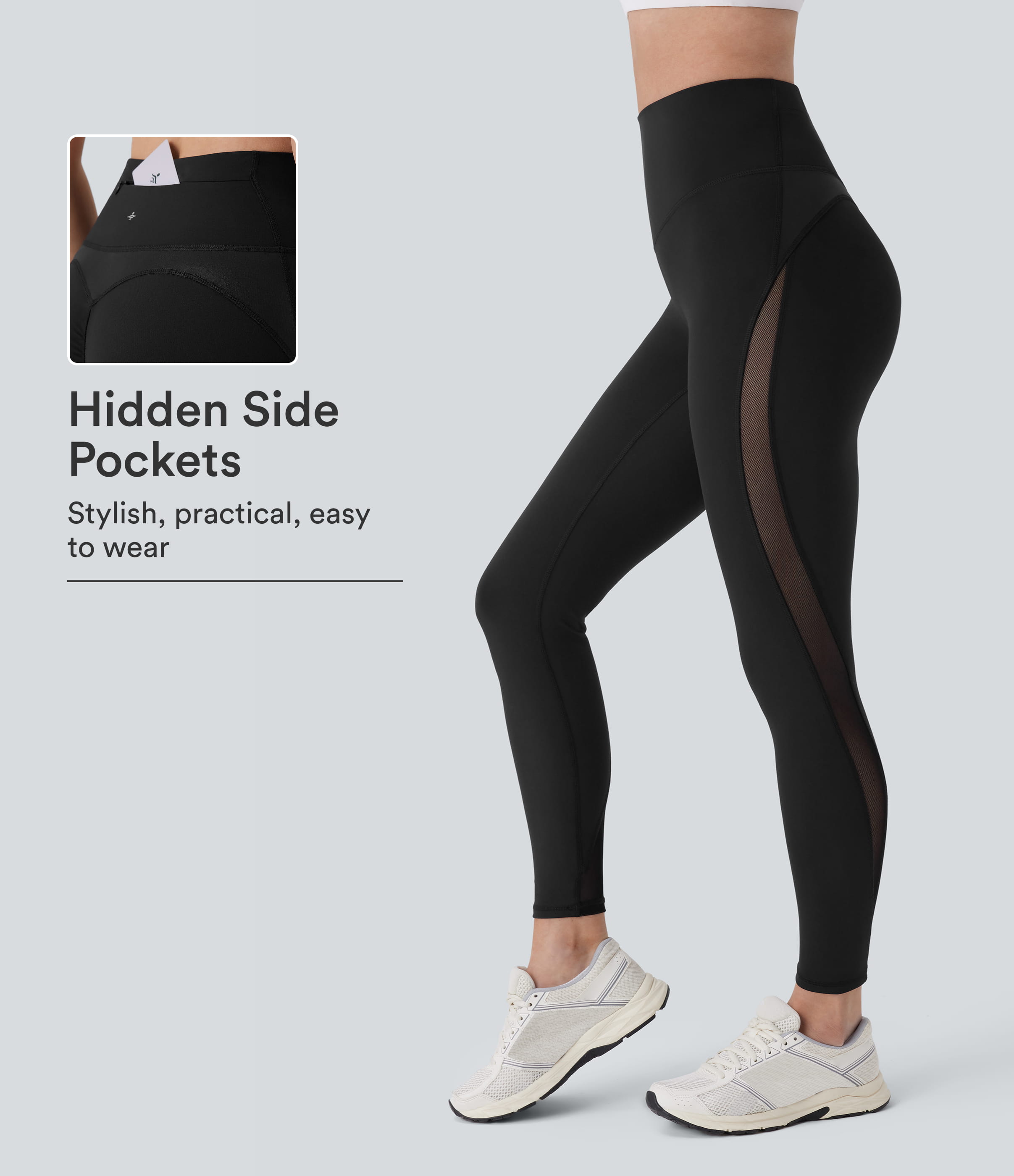 DayStretch High Waisted Tummy Control Back Zip Pocket Contrast Mesh 7/8 Workout Leggings