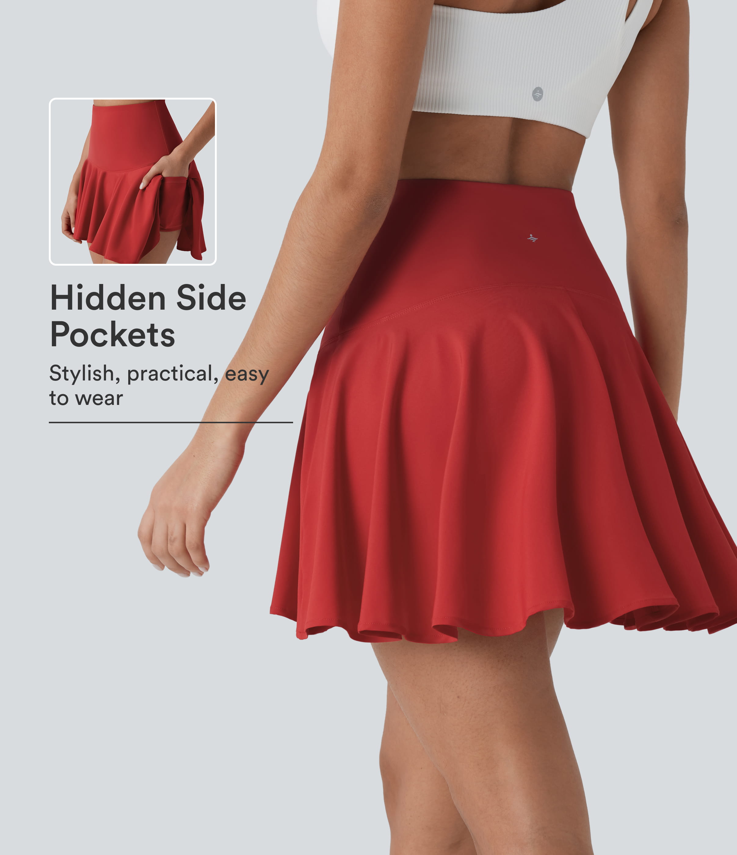 Breezeful™ High Waisted 2-in-1 Pocket High Low Flare Mini Quick Dry Yoga Skirt
