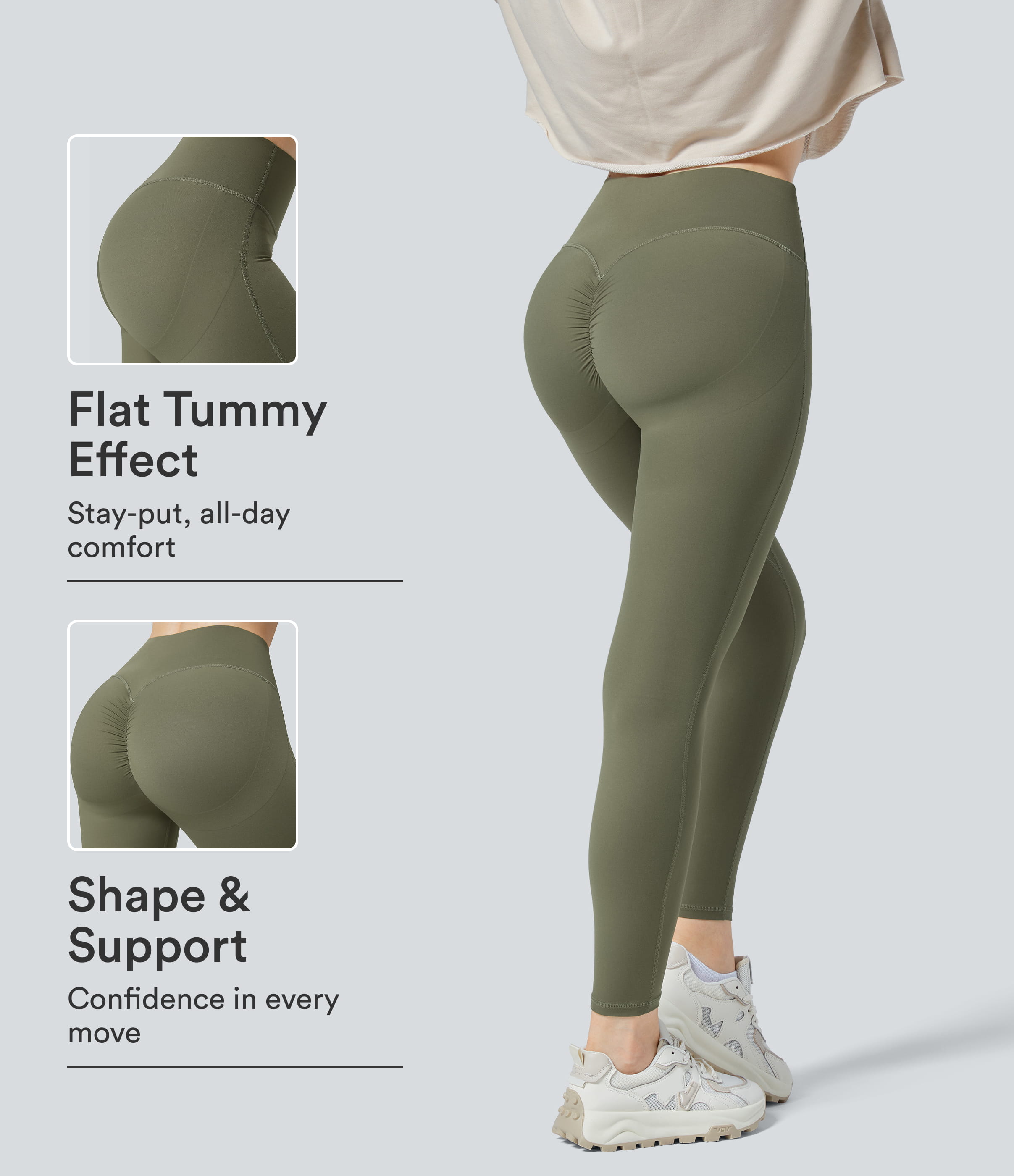 Halara UltraSculpt™ Leggings 7/8 de yoga tiro alto fruncido controla barriga levanta glúteo