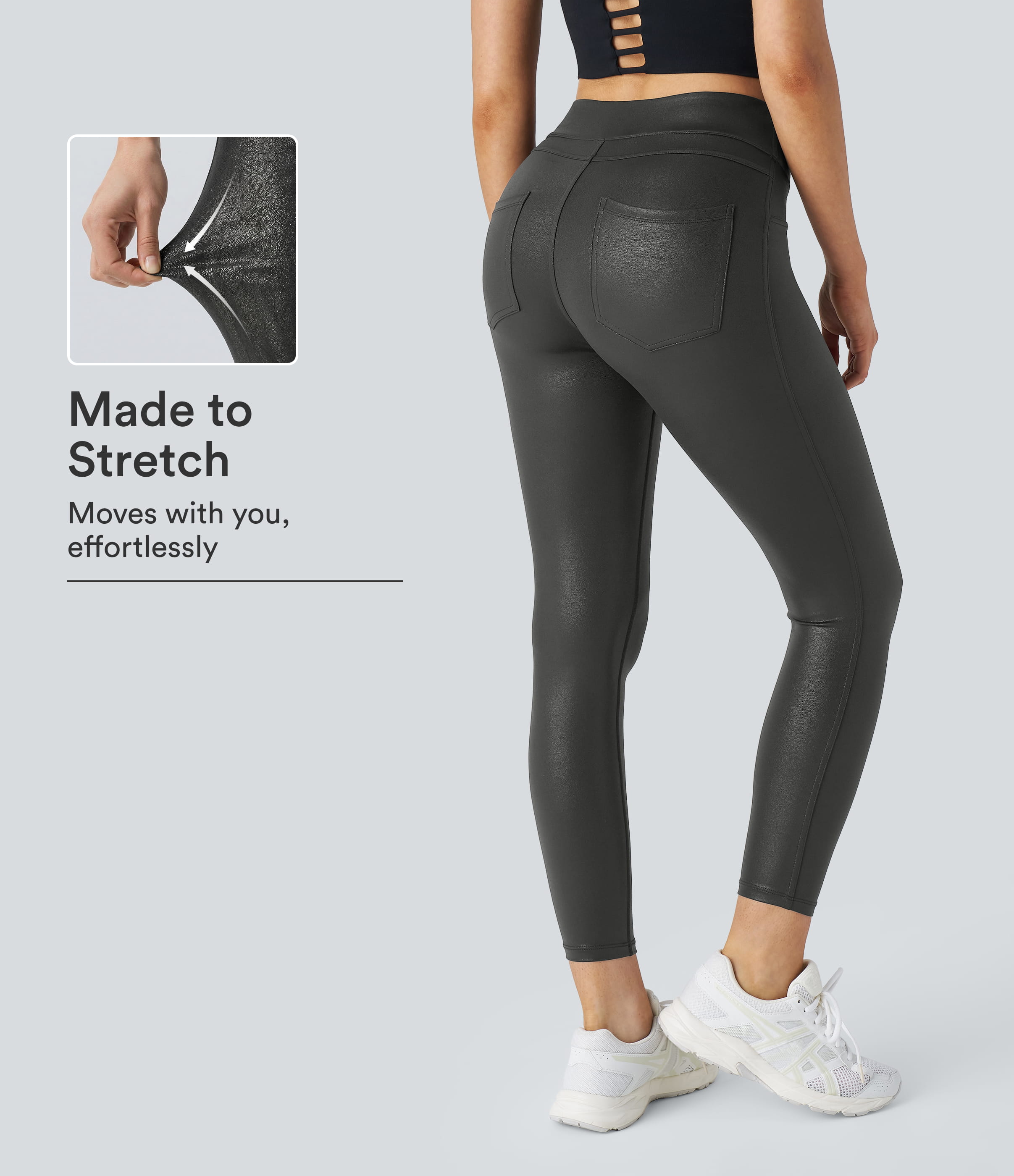 SoftlyZero™ Faux Leather High Waisted Pocket Work Leggings