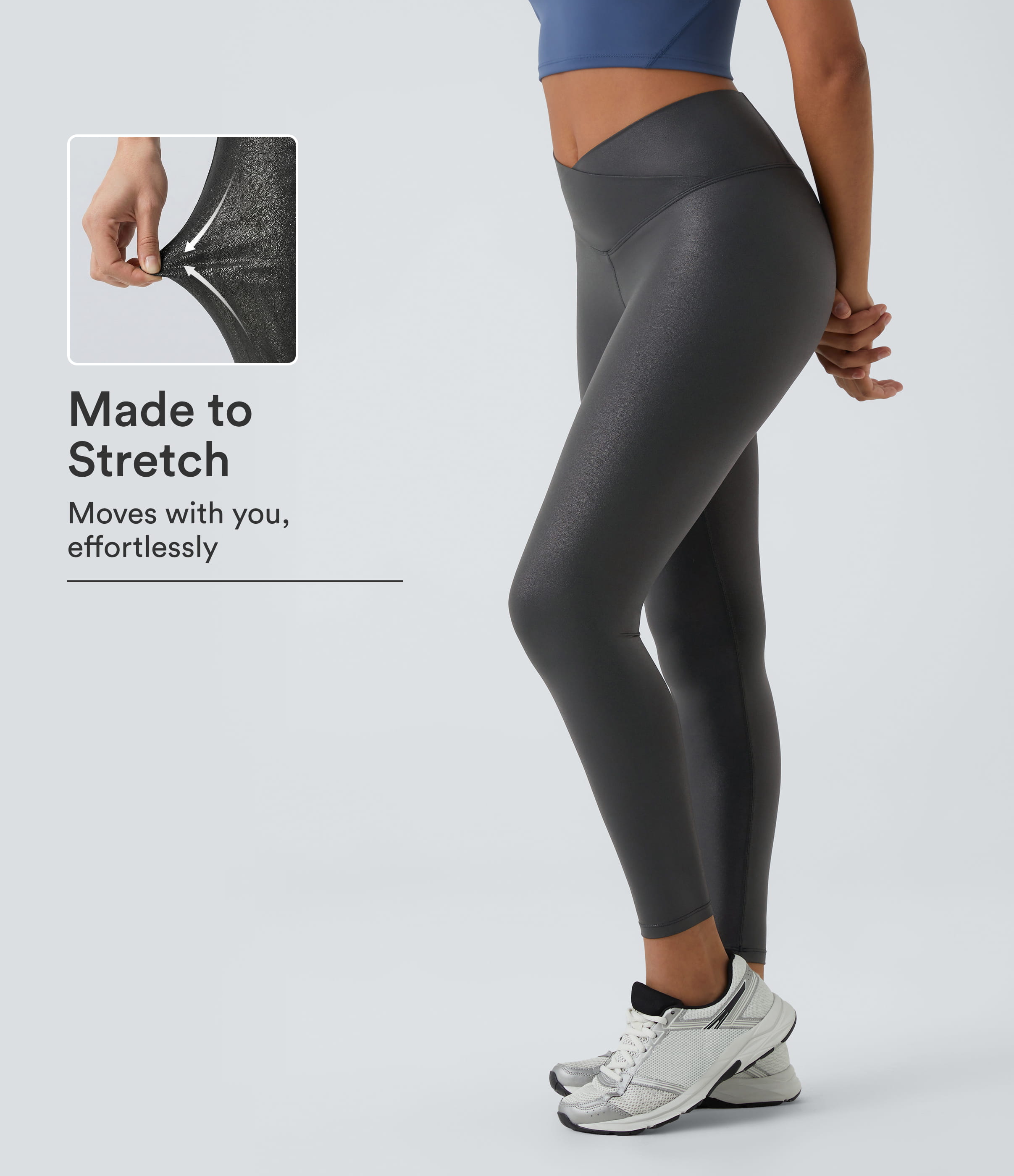 SoftlyZero™ Faux Leather Crossover Pocket Foil Print Stretchy Casual Leggings