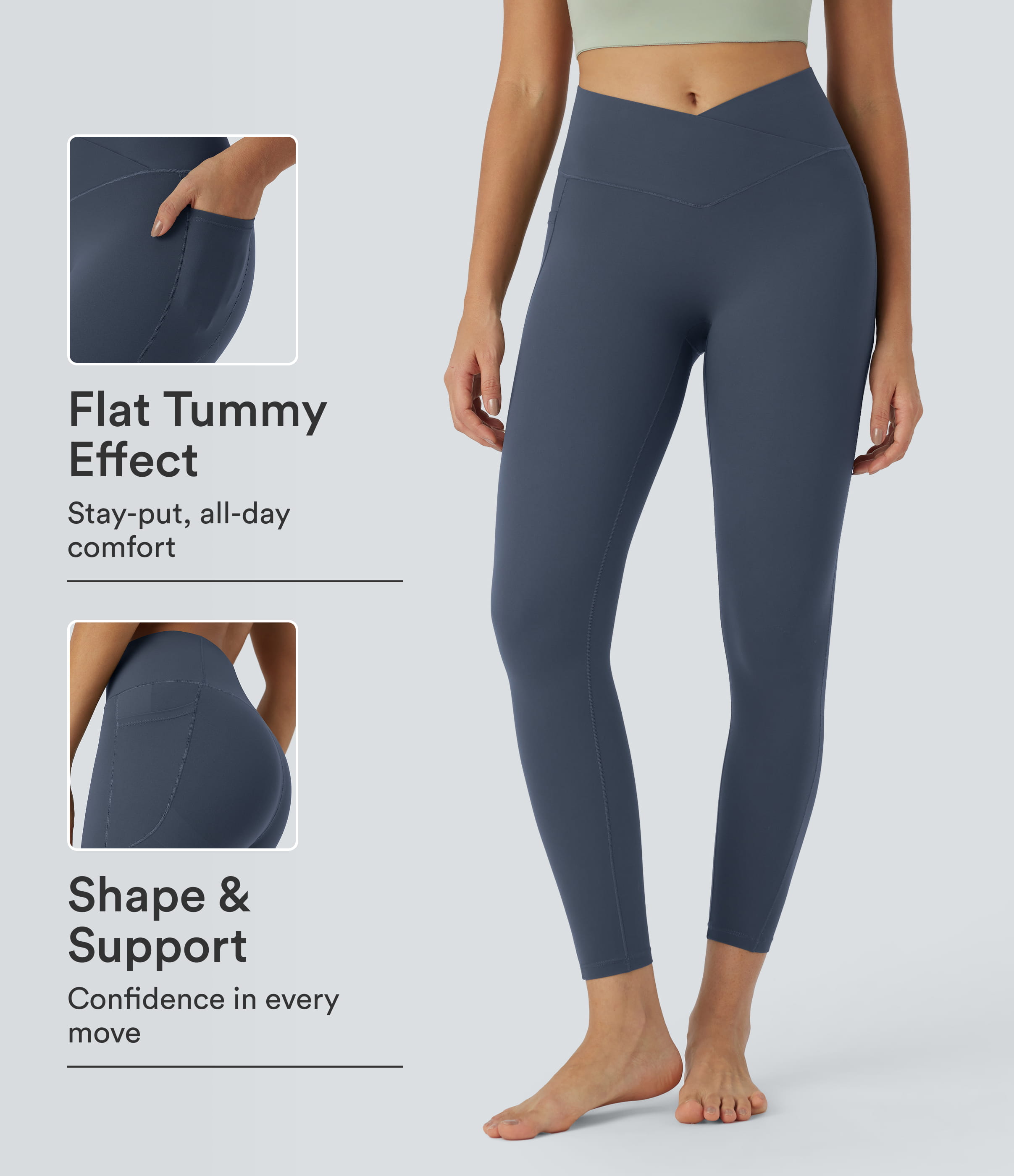 Carbon Halara UltraSculpt™ High Waisted Crossover Tummy Control Butt Lifting Pocket Yoga 7/8 Leggings / 1