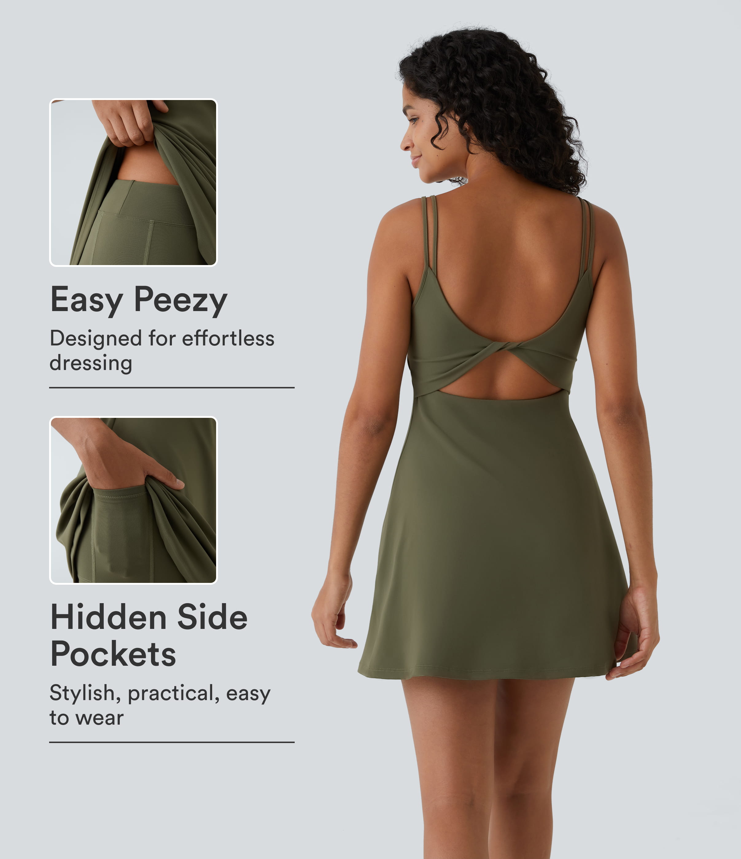 SoftlyZero™ Plush Double Straps 2-Piece Pocket Slip Dance Active Dress A-C Cups