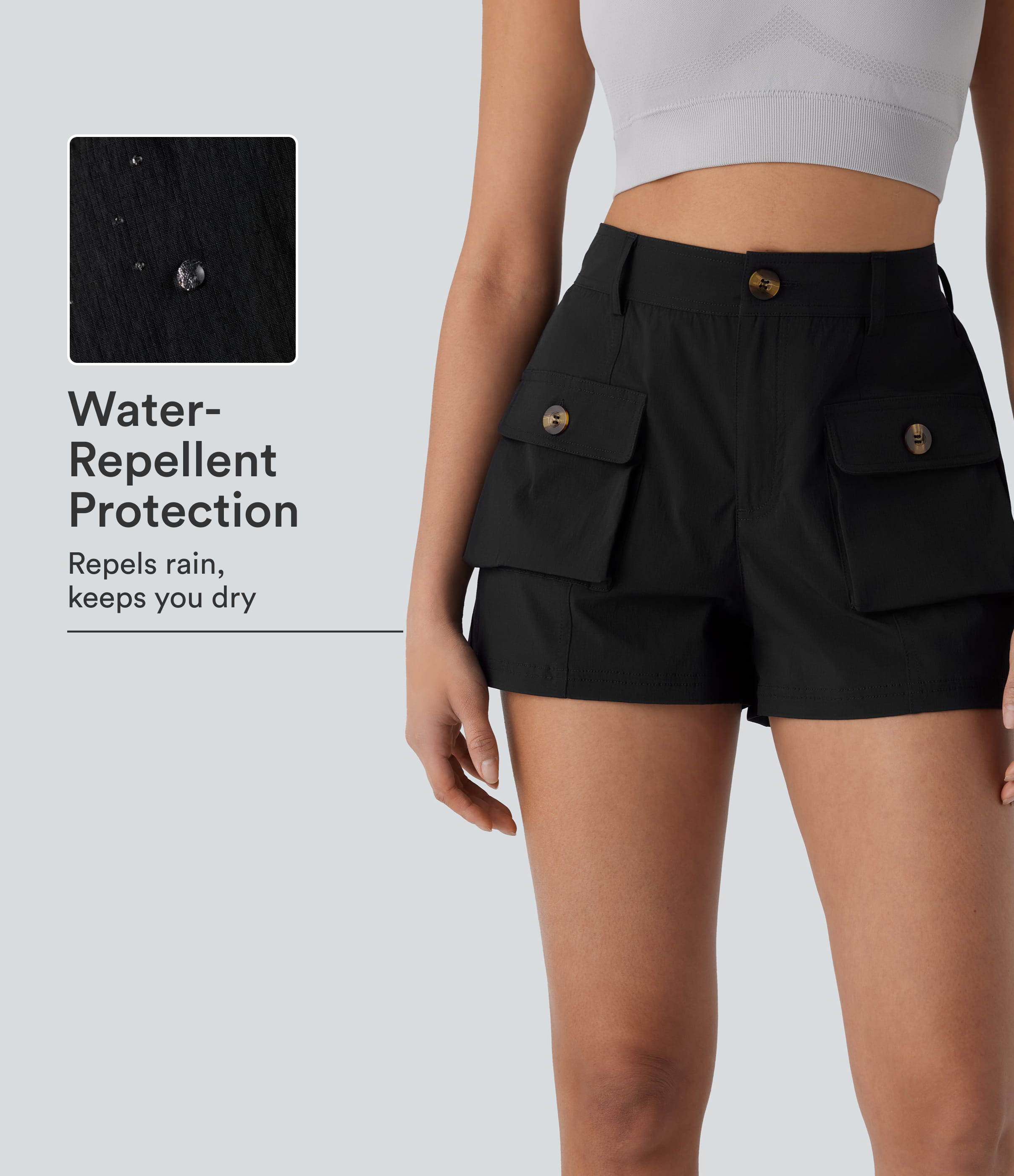 Water Repellent Mid Rise Zipper Pockets Ripstop Hiking Cargo Shorts