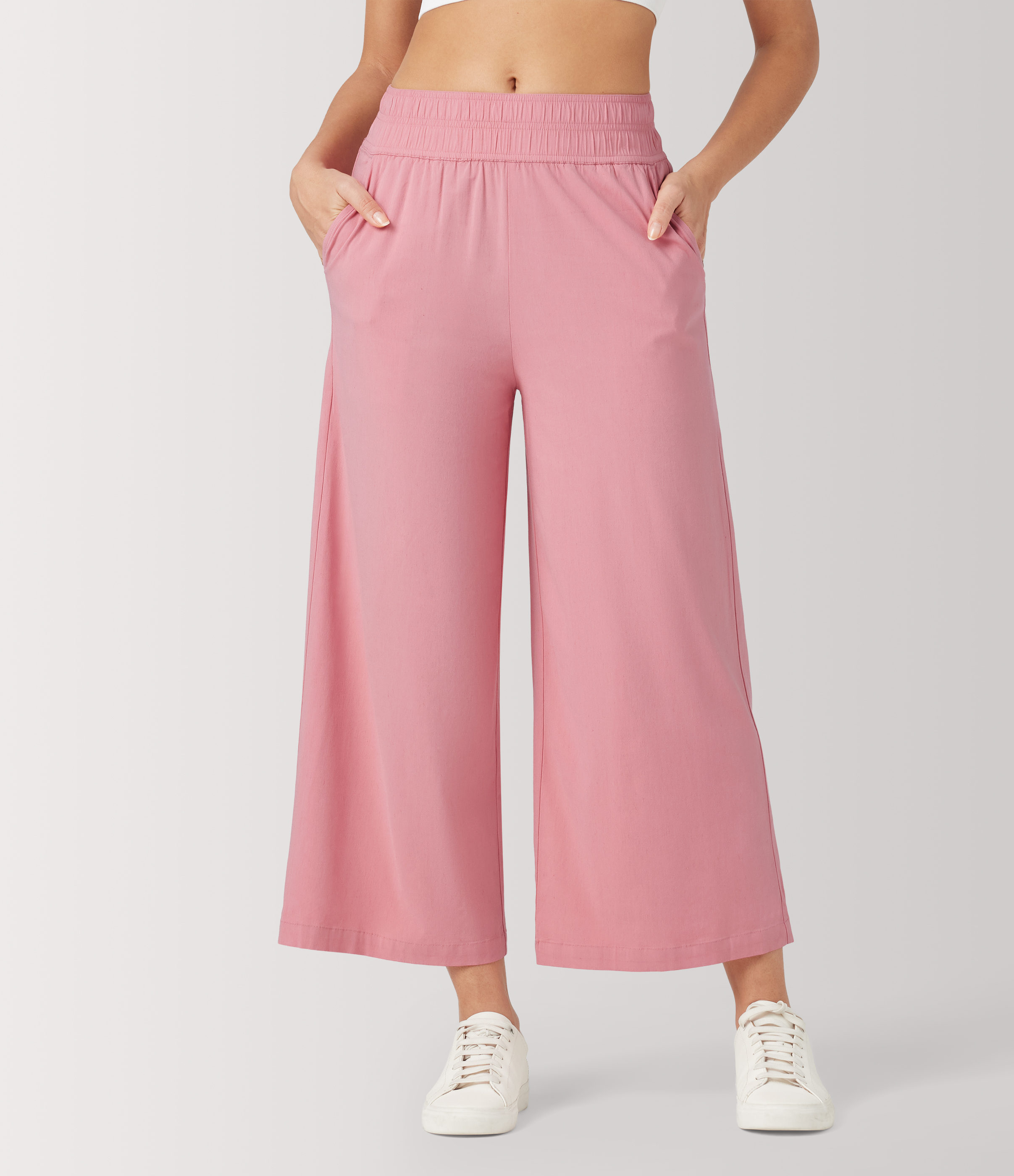 Mid Rise 7/8 Casual Stretch Linen Baggy Pants with Pockets