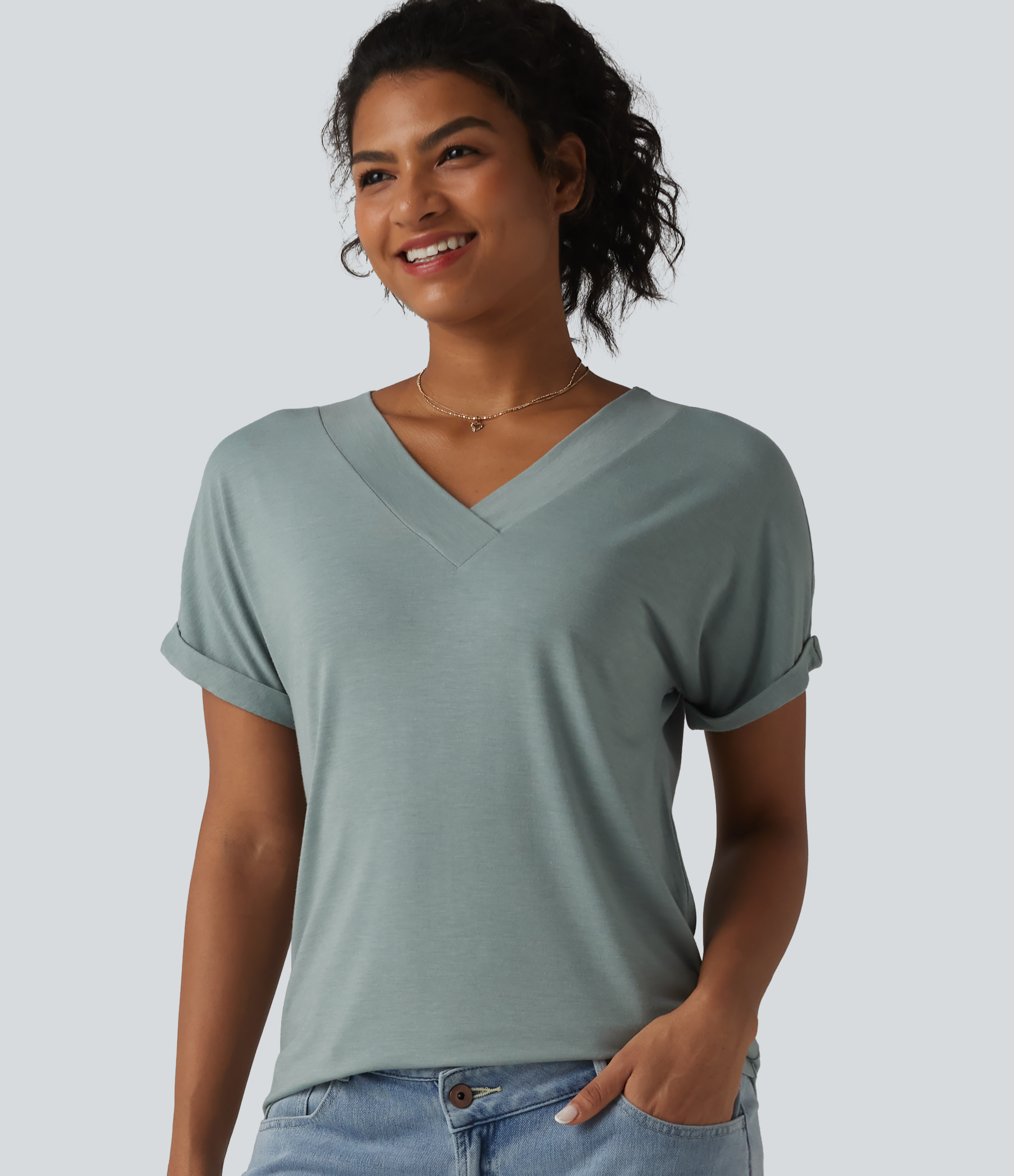 V-neck Batwing Short Sleeve Casual T-Shirt